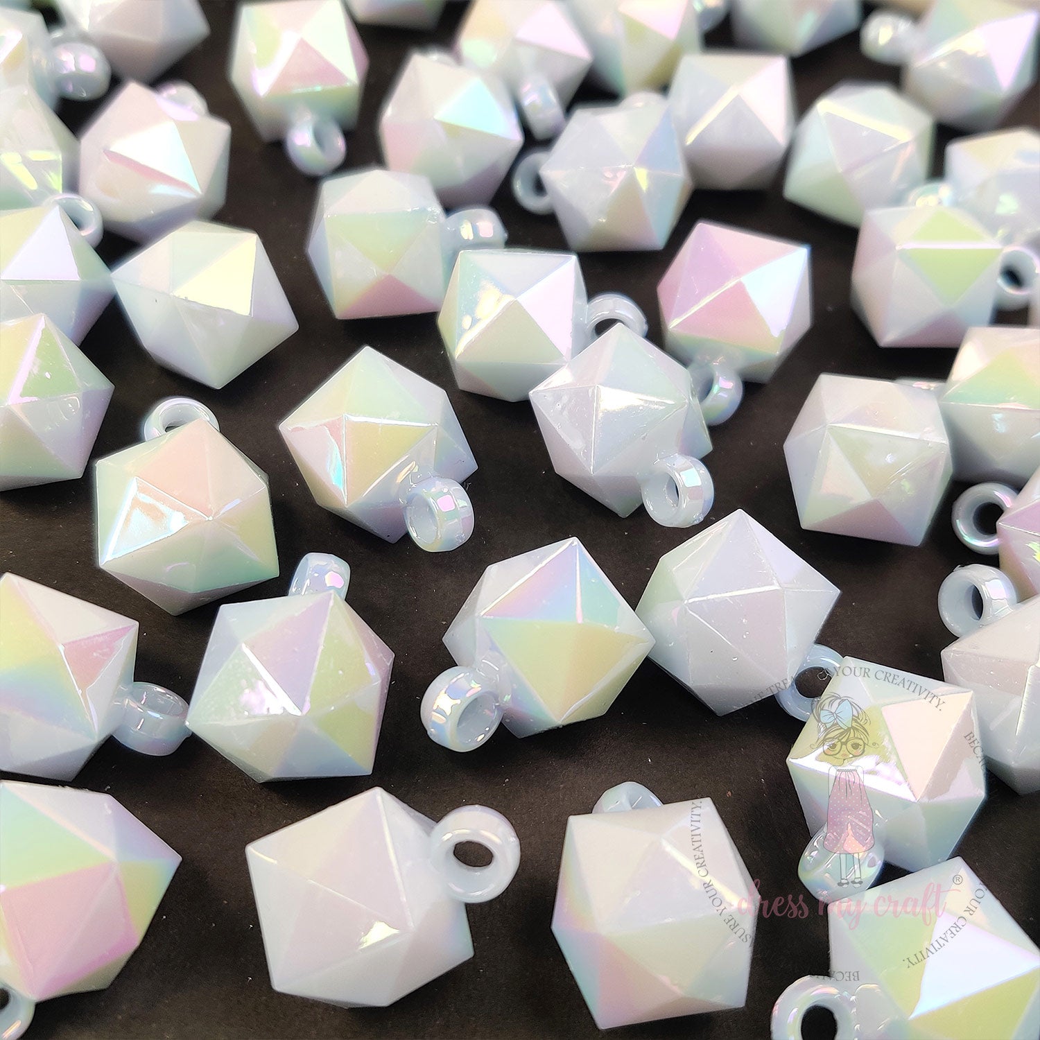 Baby Blue Holographic Diamond Beads with Loop