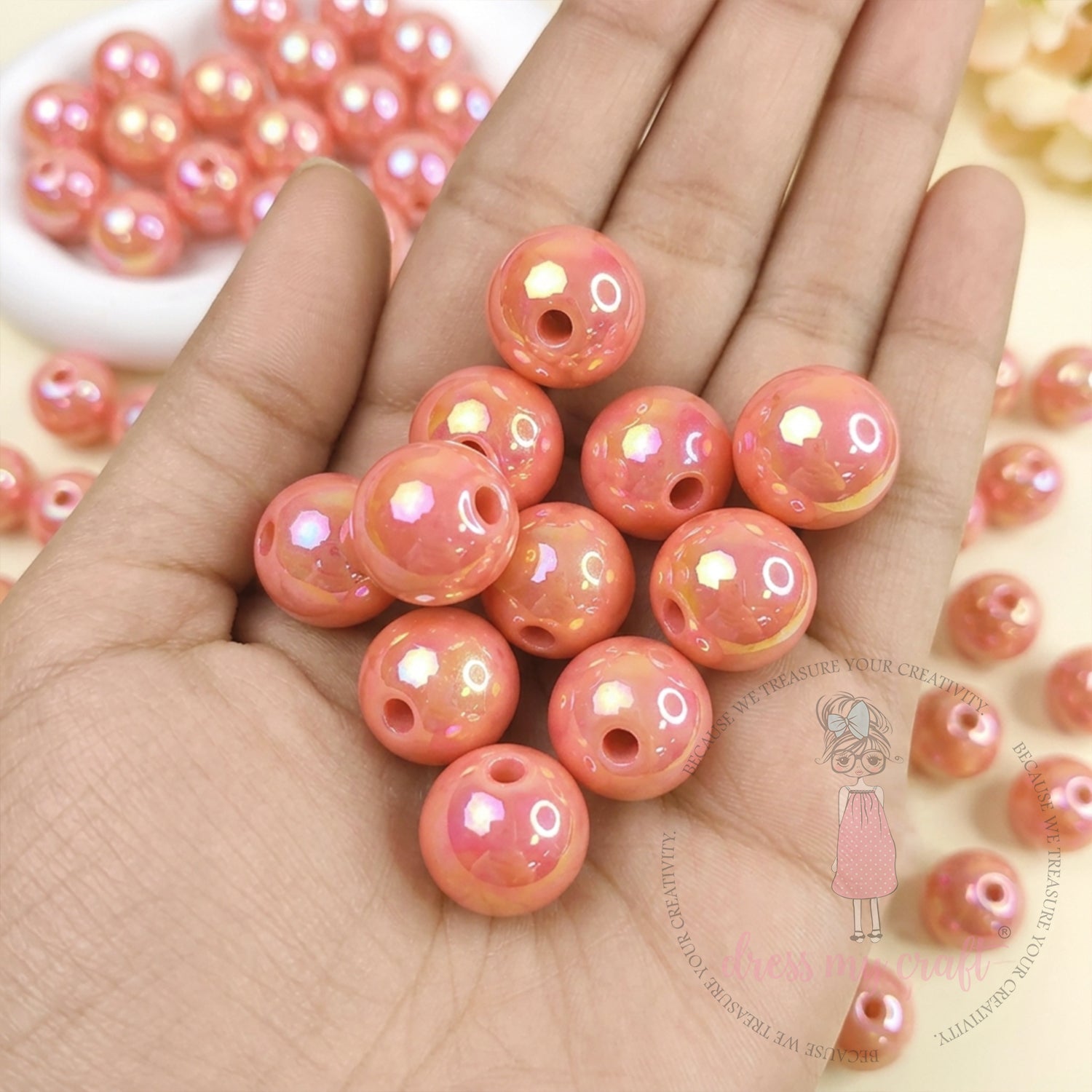 Holographic Premium Acrylic Beads - Peach