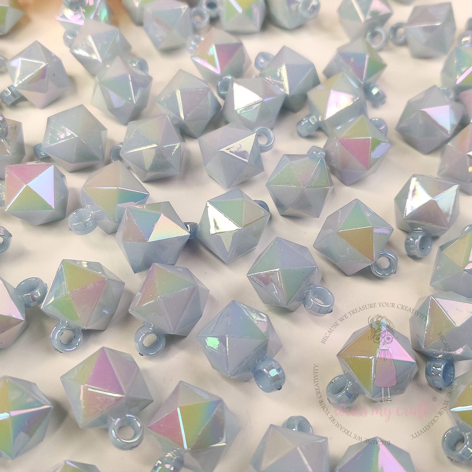 Baby Blue Holographic Diamond Beads with Loop