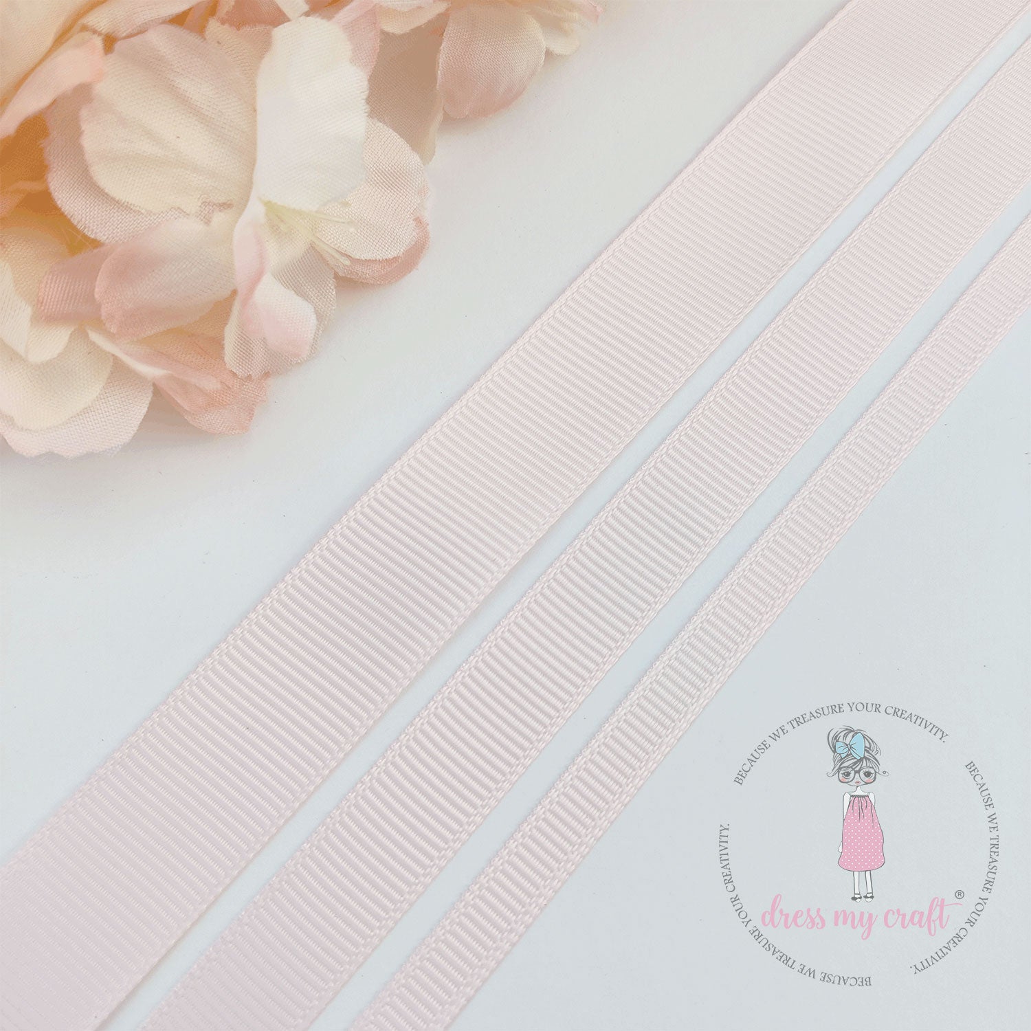 Grosgrain Ribbon Combo - 3 Rolls (6mm, 12mm, 18mm) Baby Pink