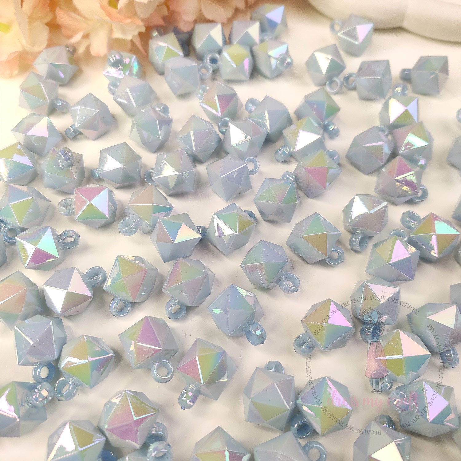 Baby Blue Holographic Diamond Beads with Loop