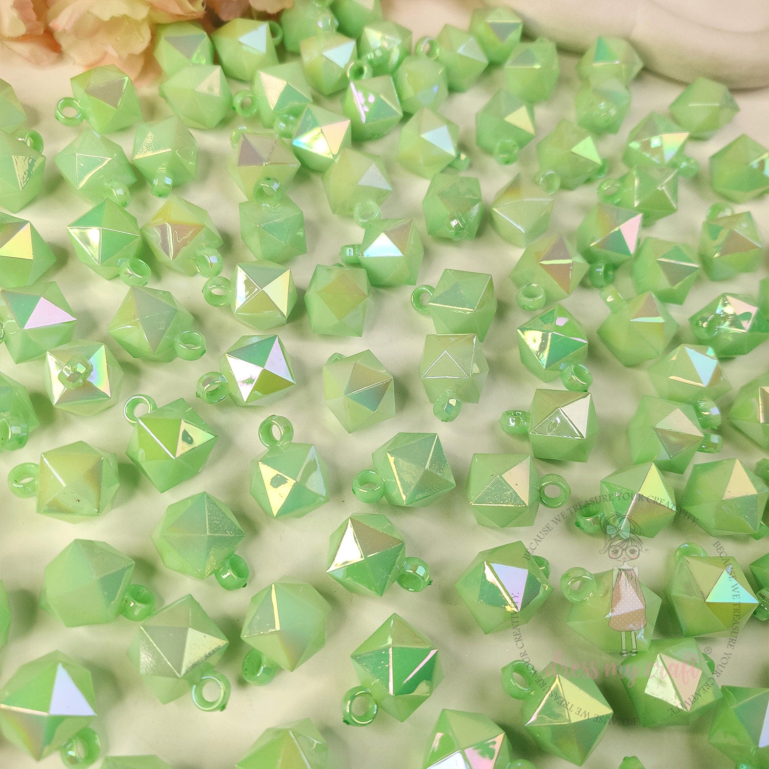 Mint Holographic Diamond Beads with Loop