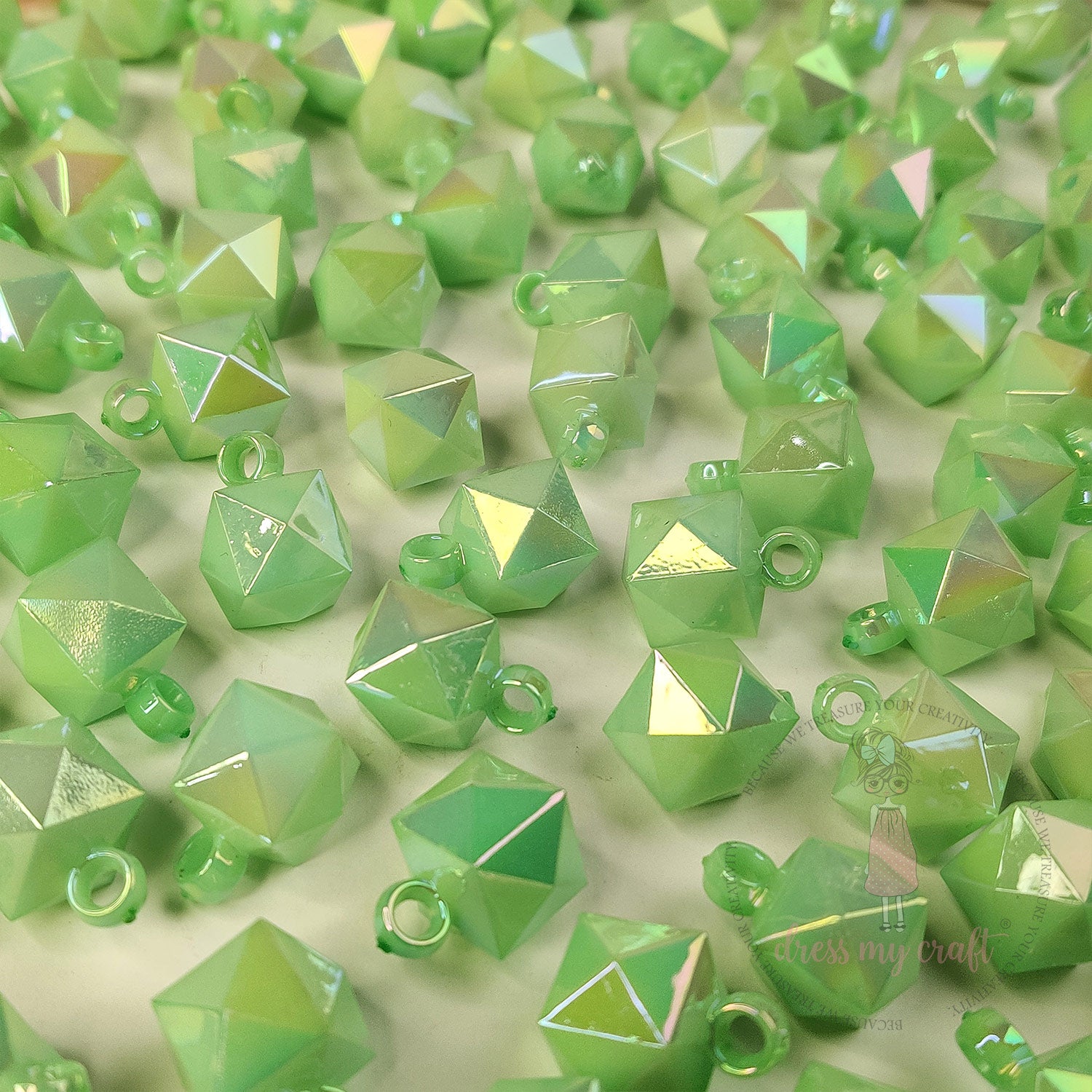 Mint Holographic Diamond Beads with Loop