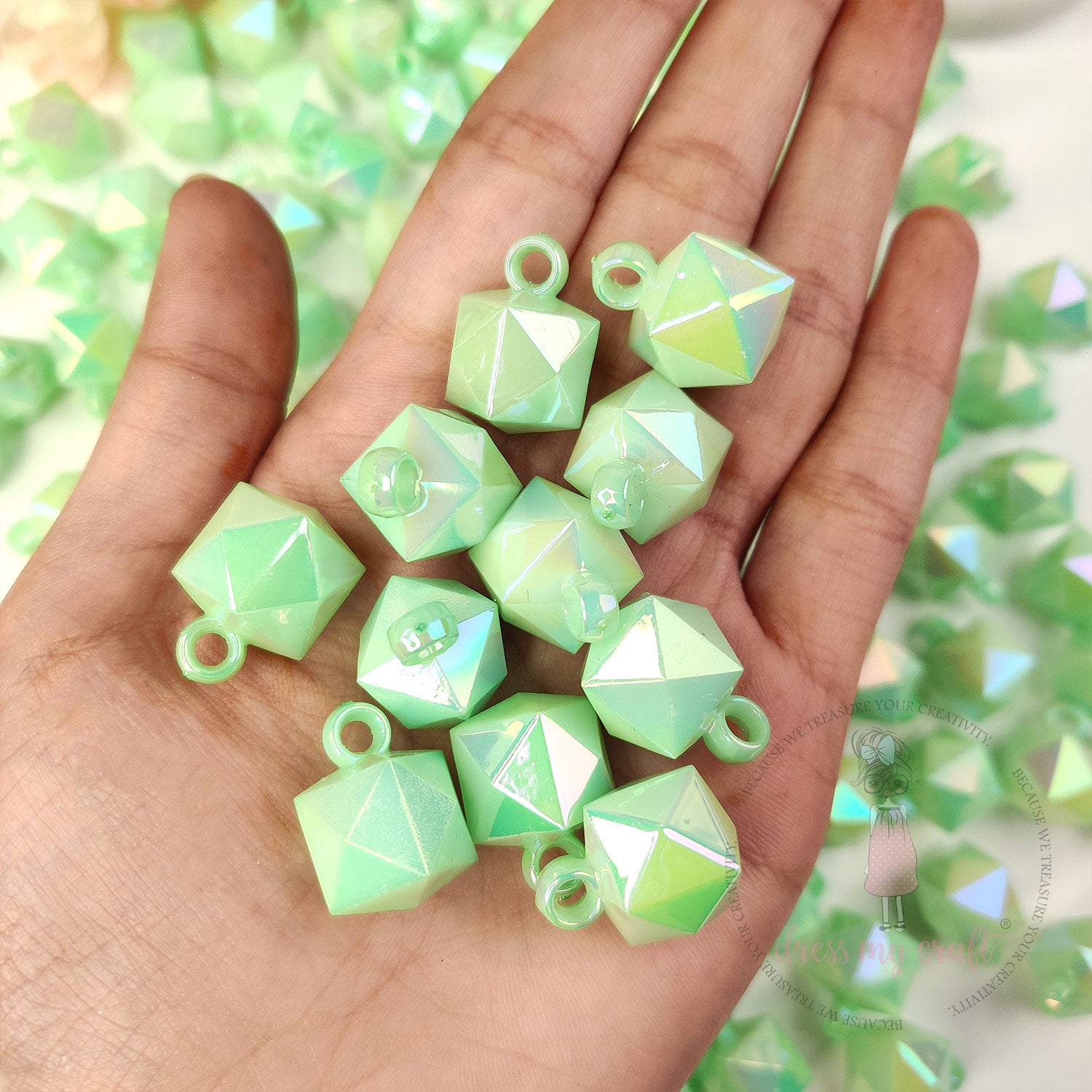 Mint Holographic Diamond Beads with Loop