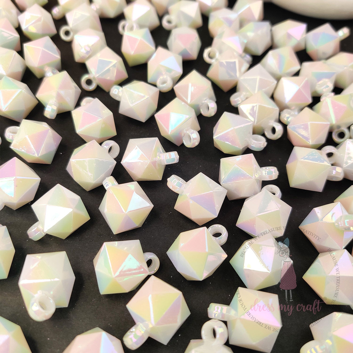 Pearl White Holographic Diamond Beads with Loop