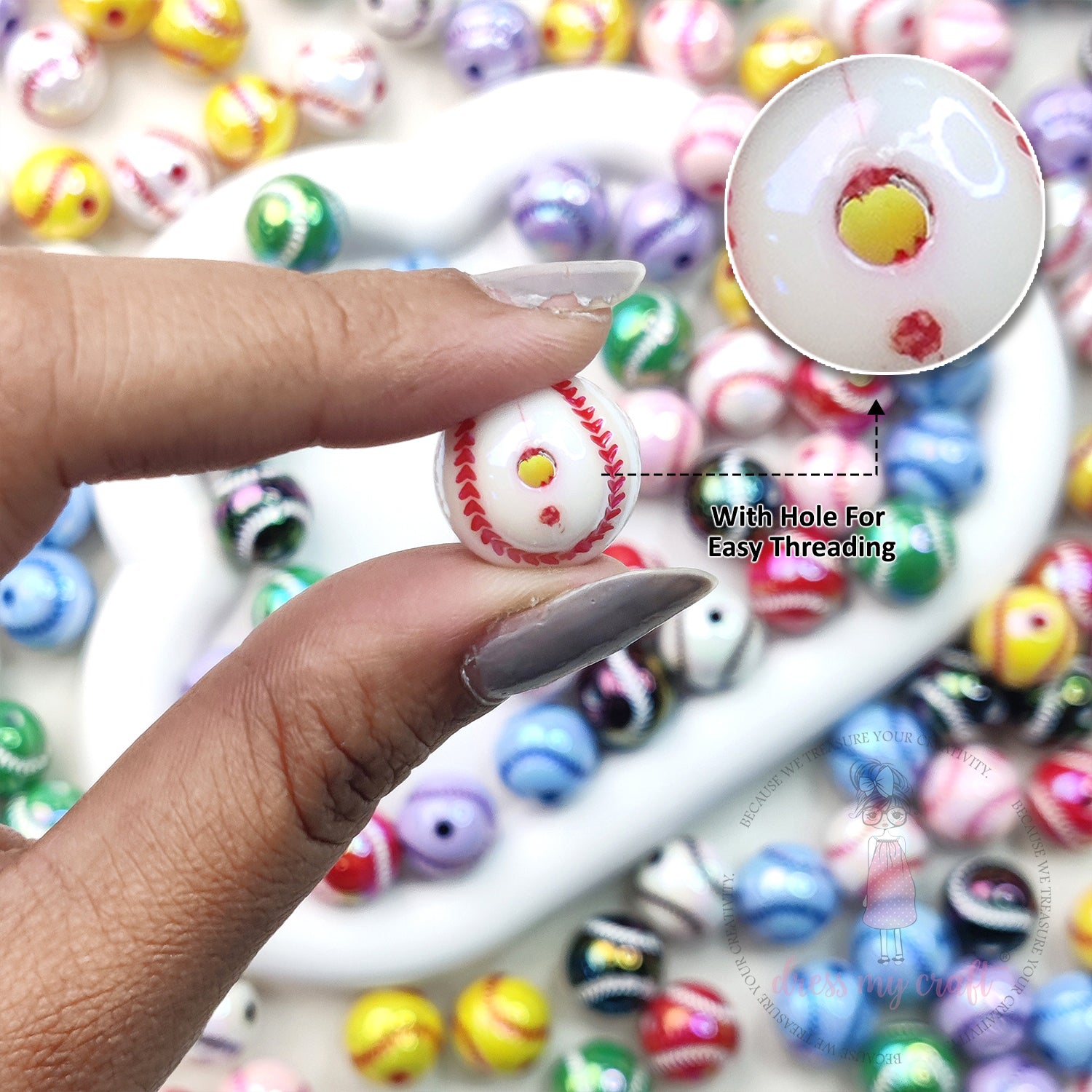 Mutlicolor Baseball Beads - 10 Pcs