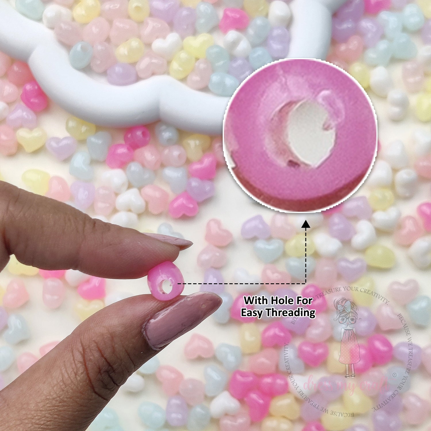 Pastel Colorful Jelly Heart Beads - 50 Gms