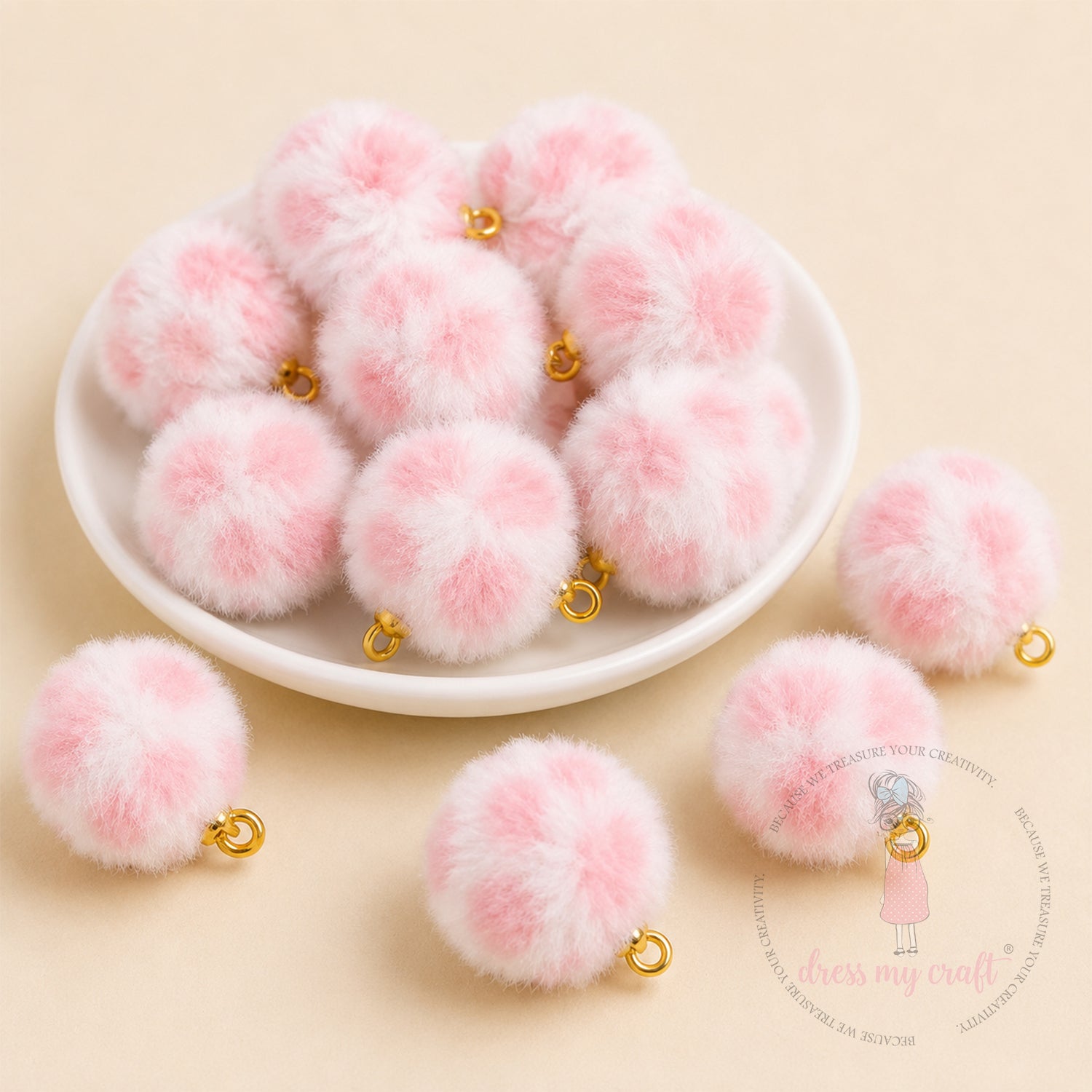 Mix Baby Pink Pastel Pom Pom With Loop - Big