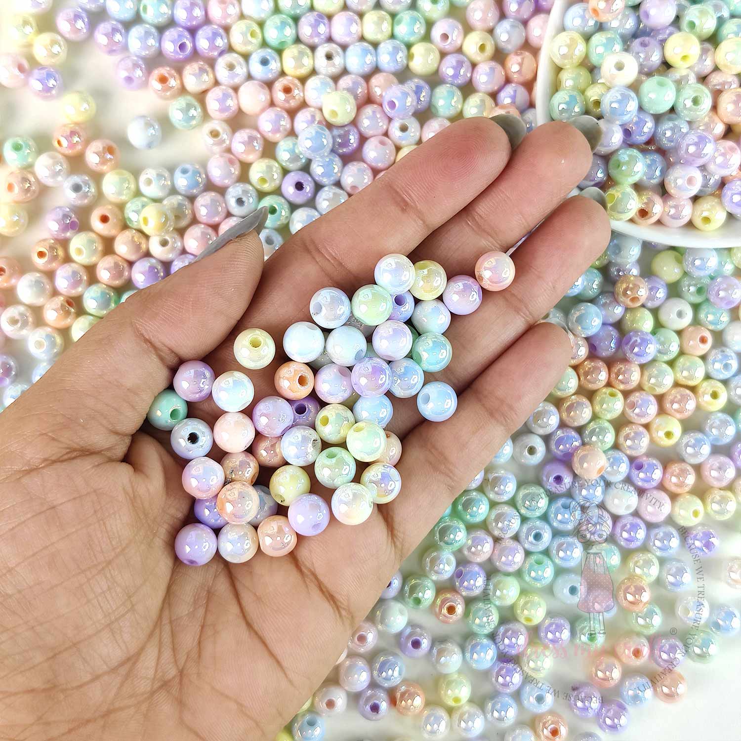 Shimmer with Holographic Acrylic Beads - 8 MM, 50 Pcs