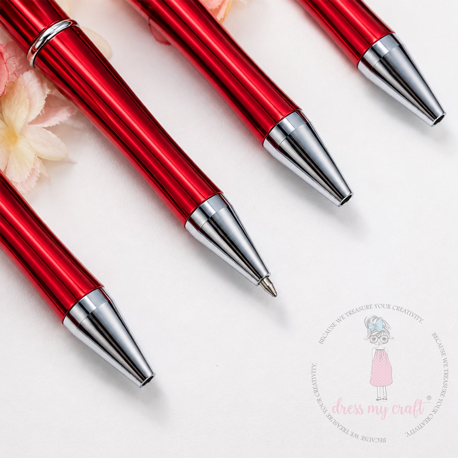 DIY Bead Pens - Metallic Red, 4 Pcs