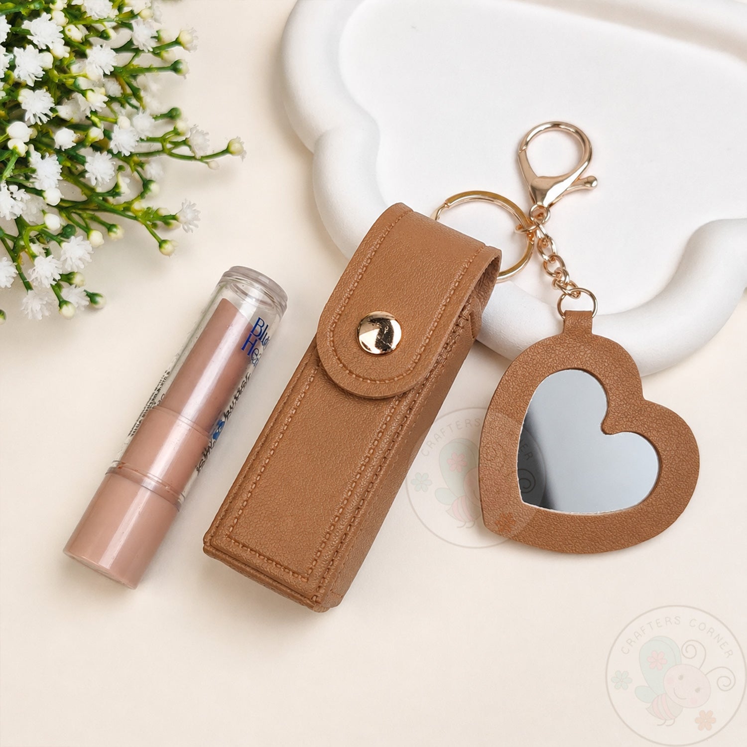 Leather Lipstick Case with Mirror - Brown