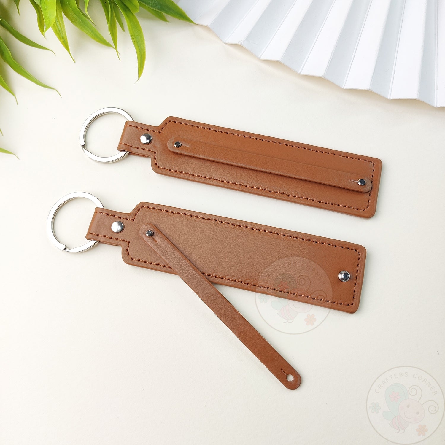 Leather Strap Key-chain - Brown, 4 Pcs