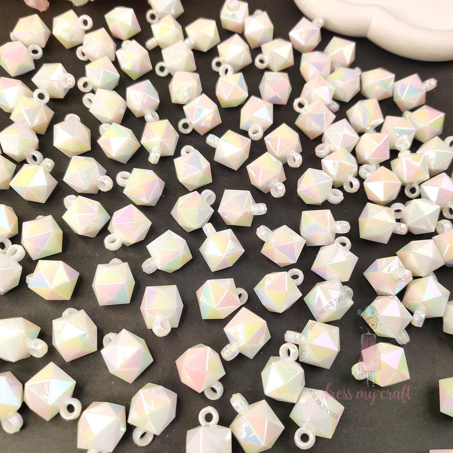 Pearl White Holographic Diamond Beads with Loop
