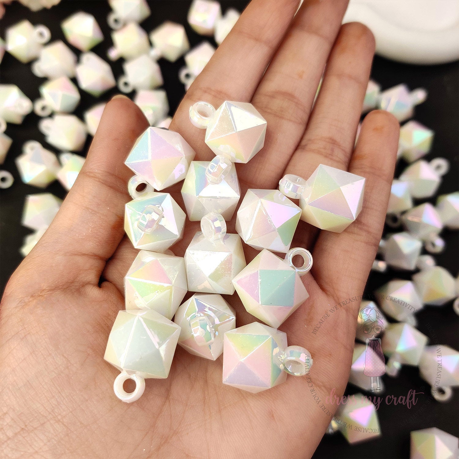 Pearl White Holographic Diamond Beads with Loop
