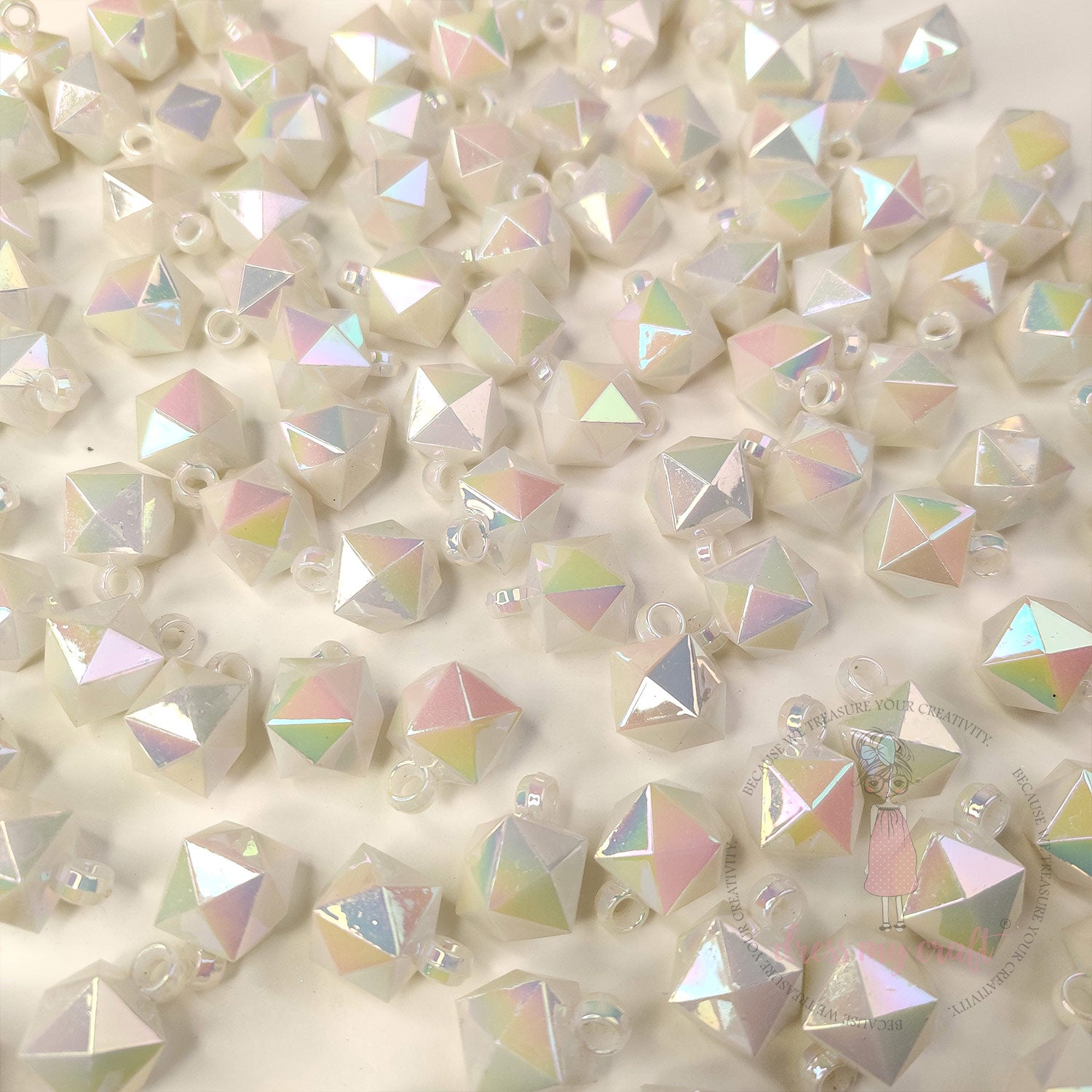Pearl White Holographic Diamond Beads with Loop