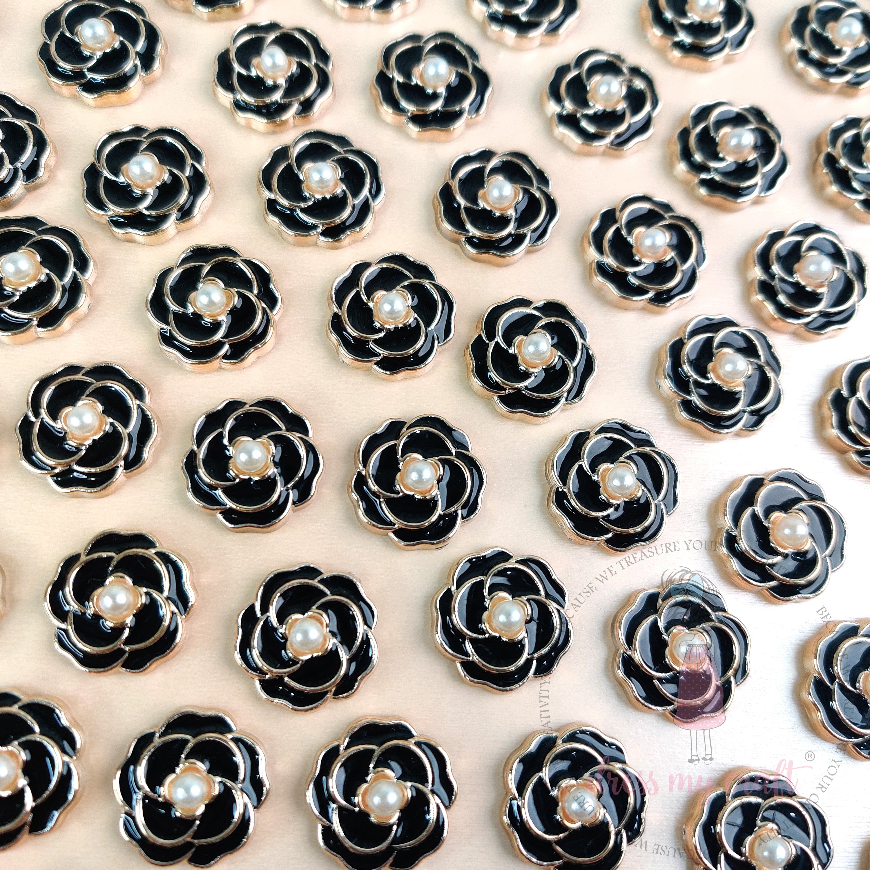 Classic Rose Flat Back Charms – Black
