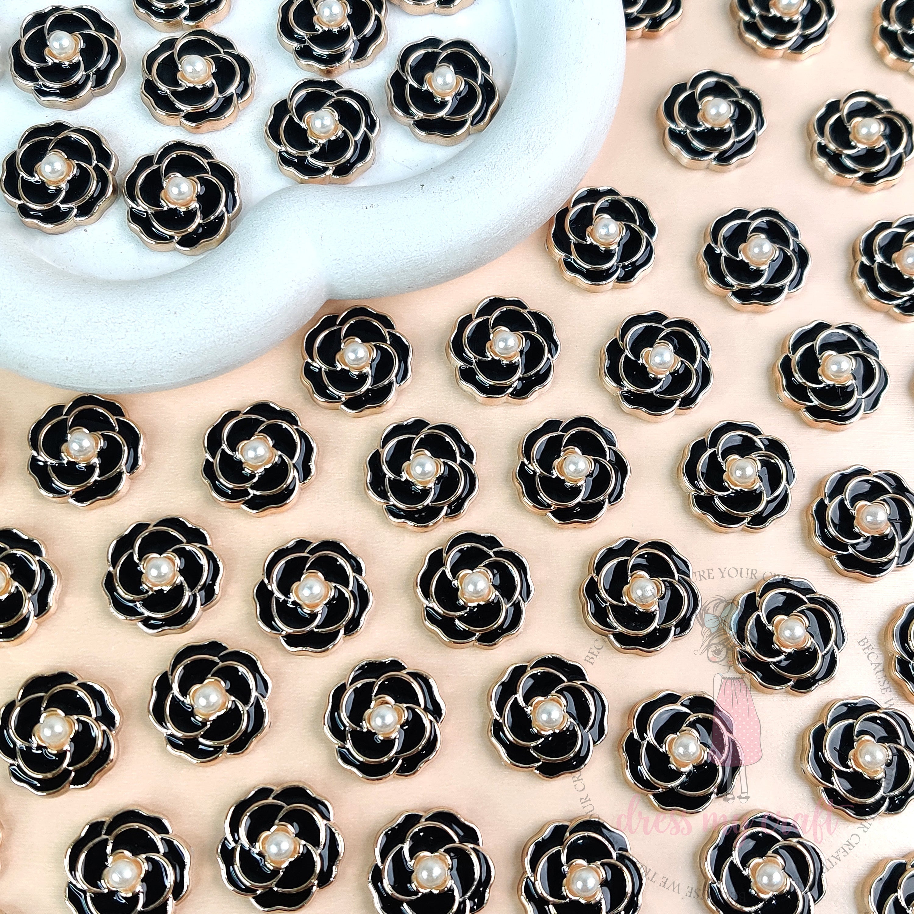 Classic Rose Flat Back Charms – Black