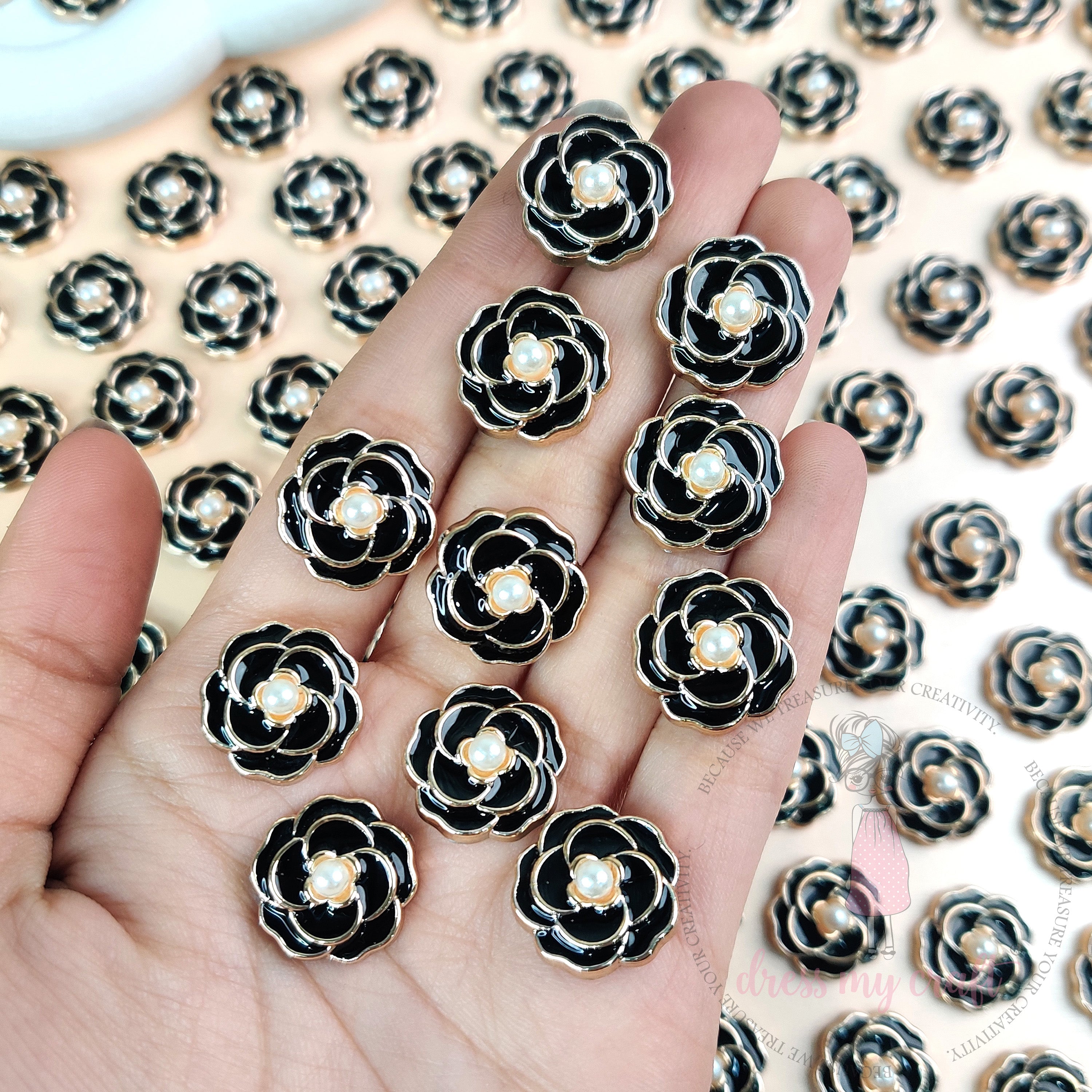 Classic Rose Flat Back Charms – Black