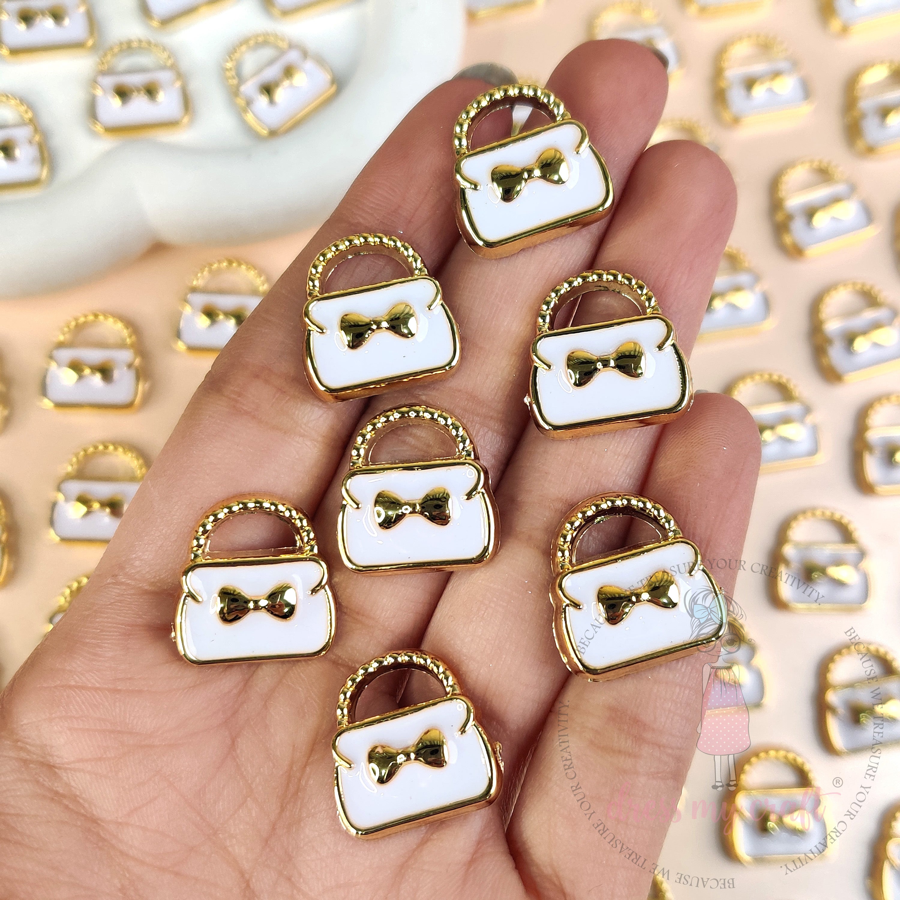 Bow Handbag Flat Back Charms – White & Gold