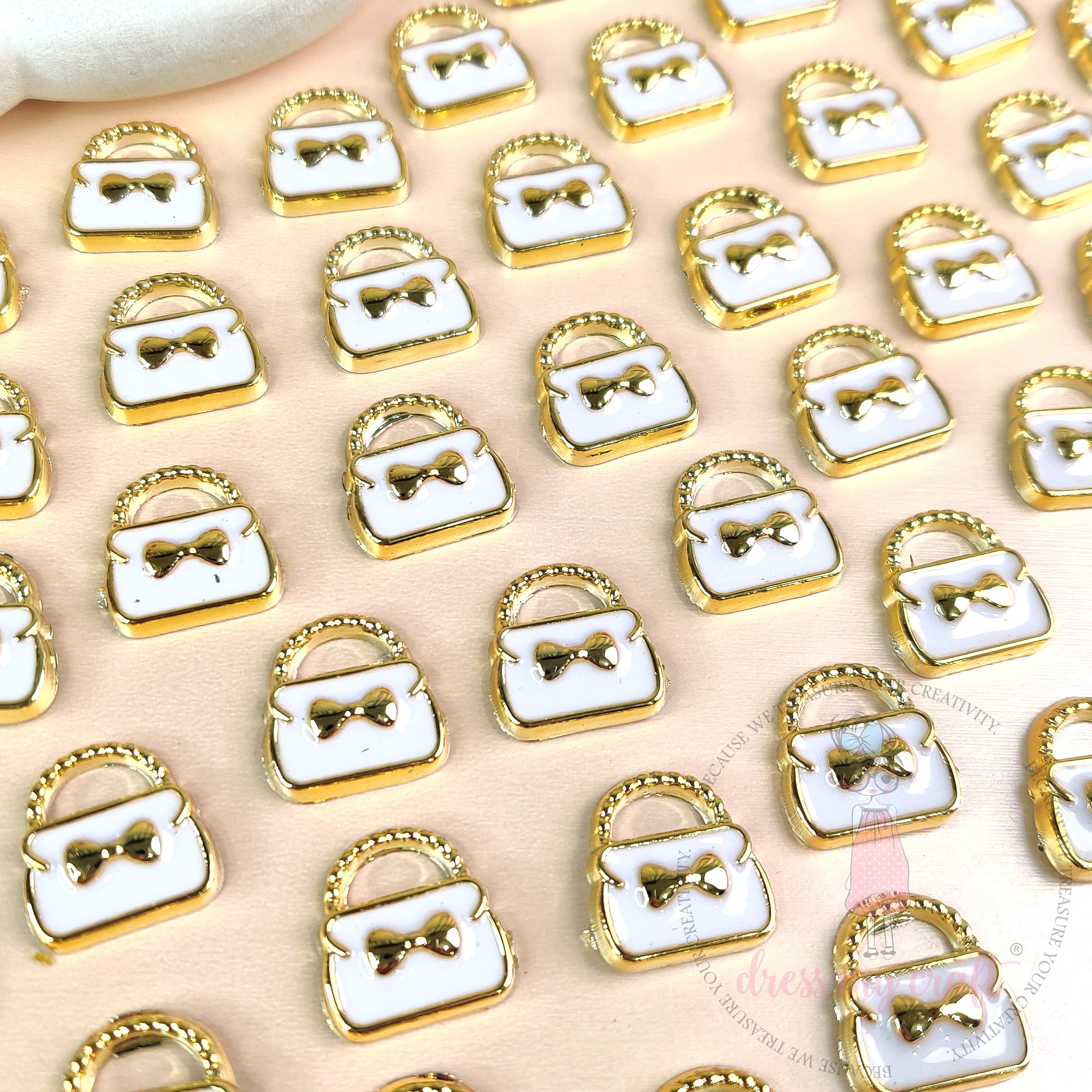 Bow Handbag Flat Back Charms – White & Gold