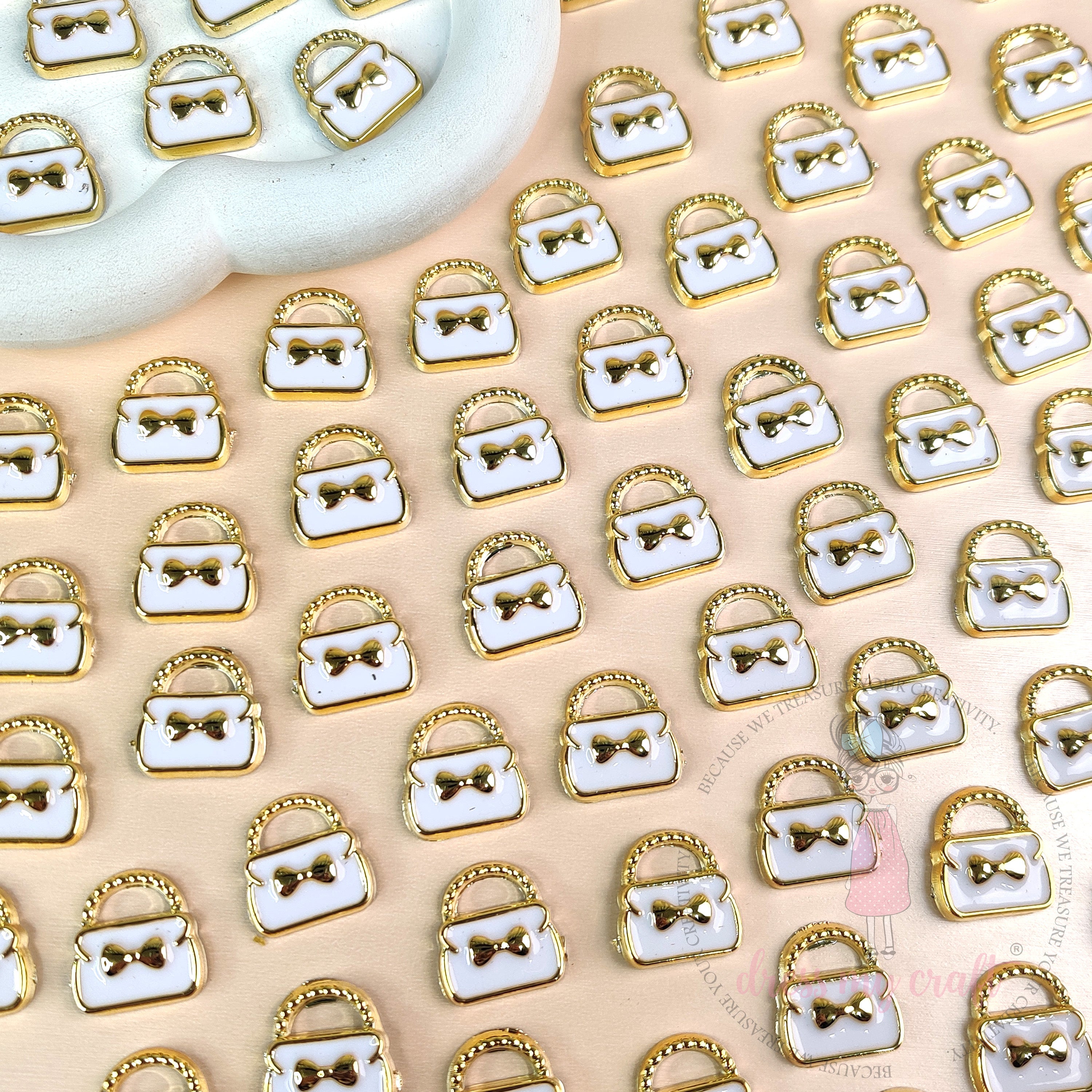Bow Handbag Flat Back Charms – White & Gold