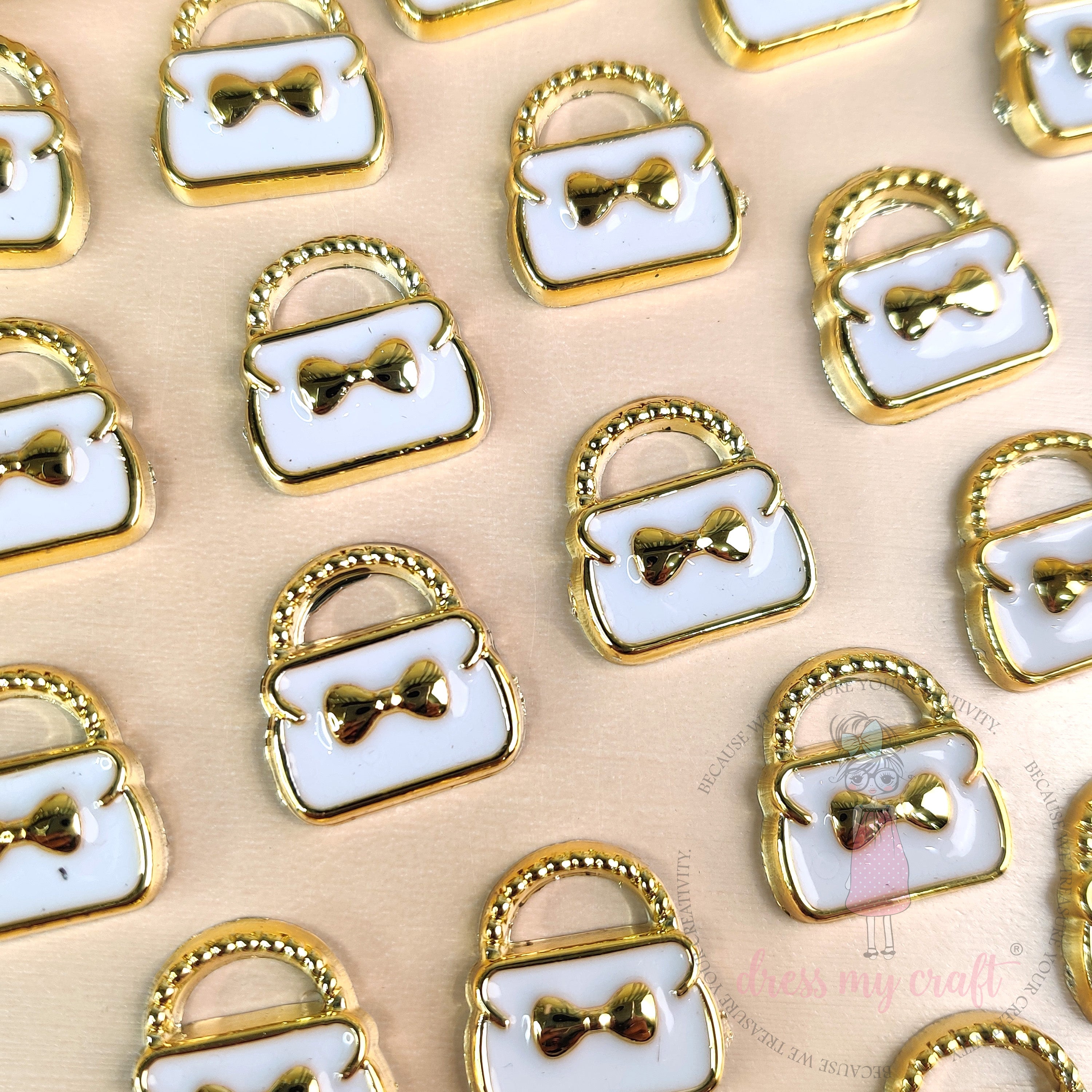 Bow Handbag Flat Back Charms – White & Gold