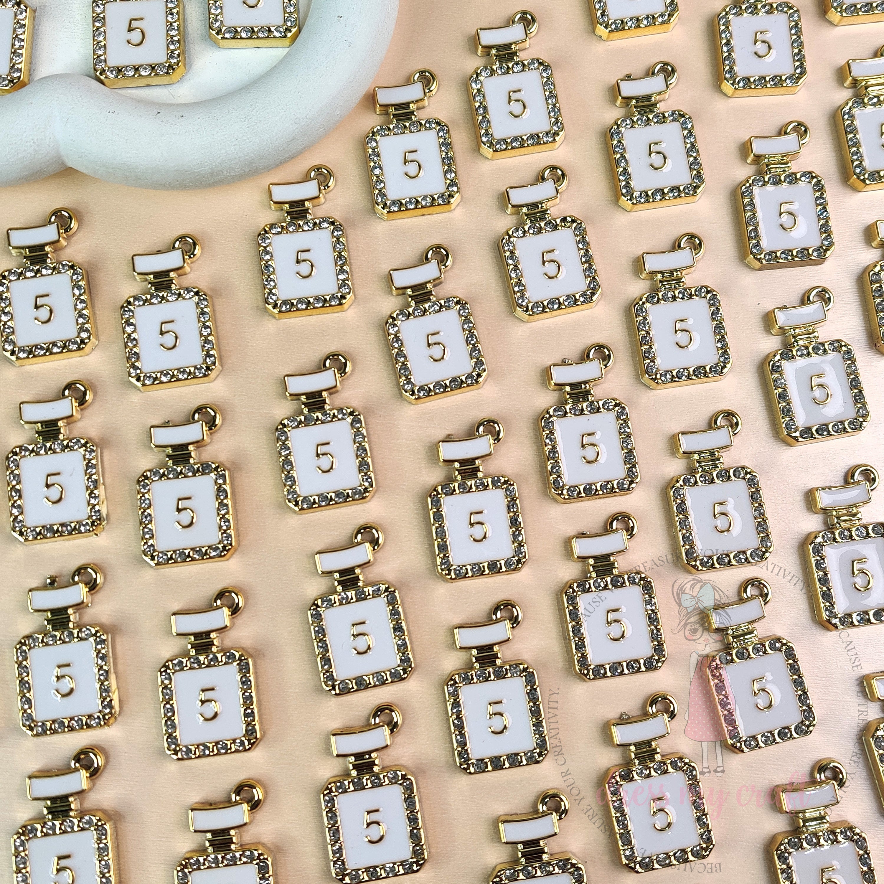 Luxury Perfume Bottle Charms – White & Gold