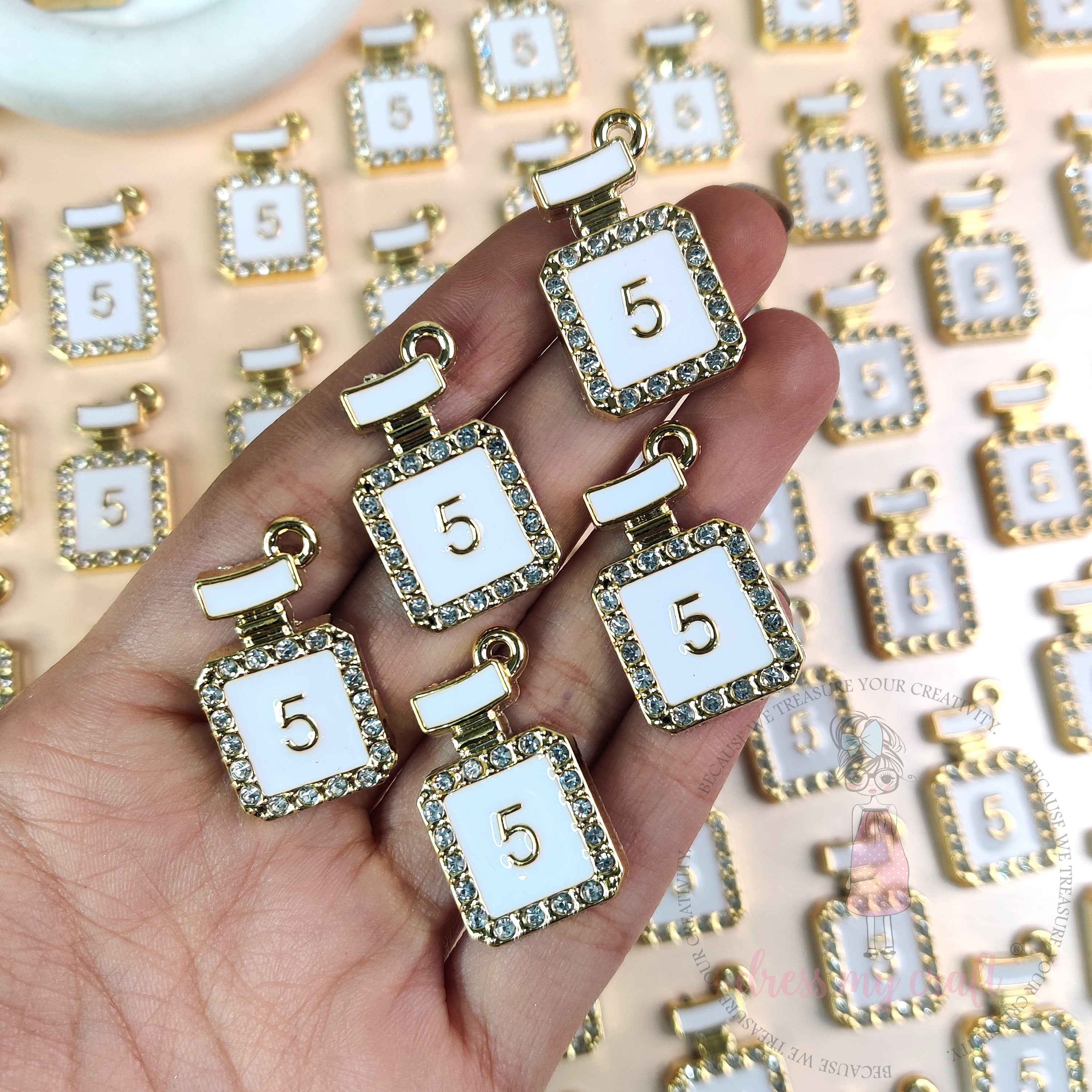 Luxury Perfume Bottle Charms – White & Gold