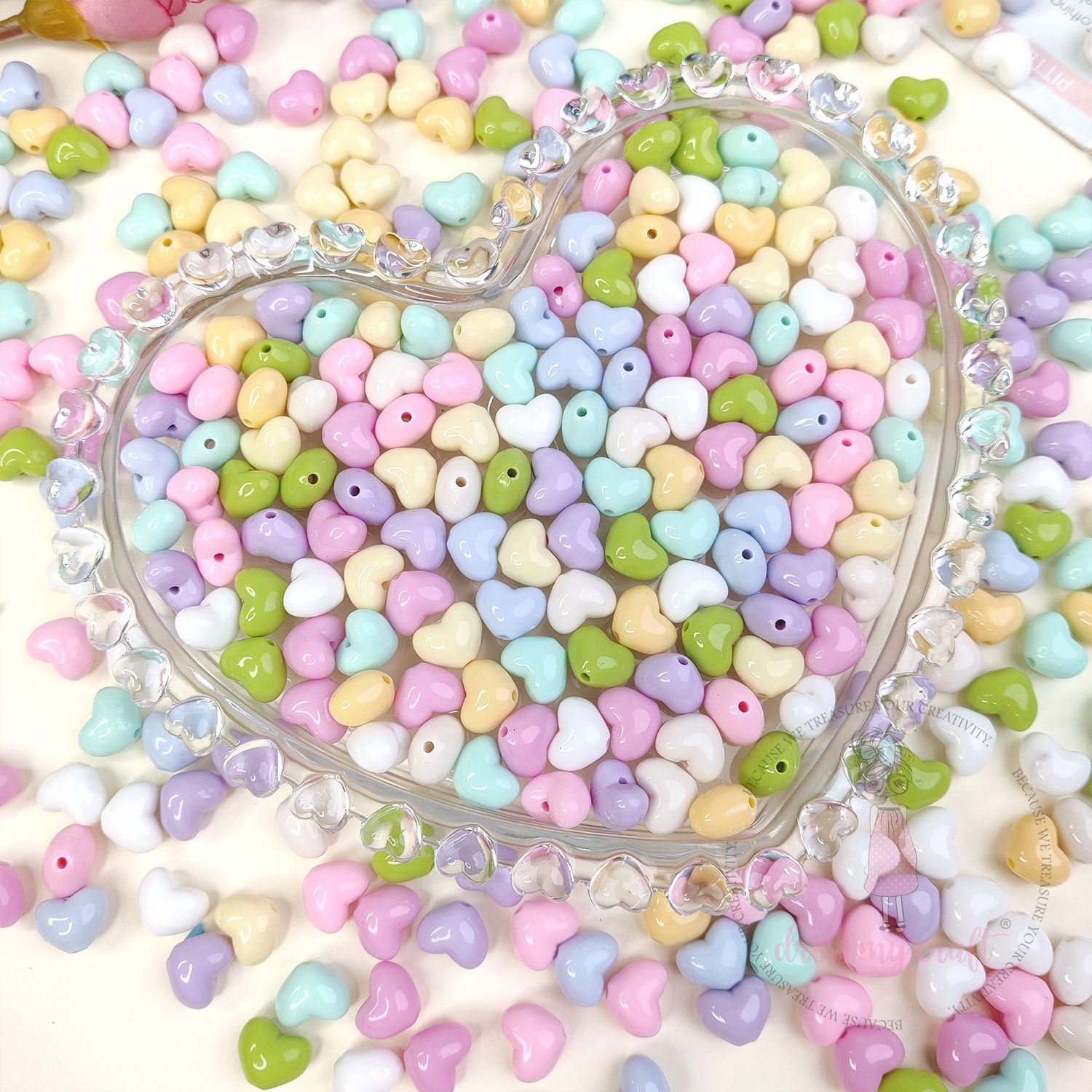 Pastel heart-shaped beads