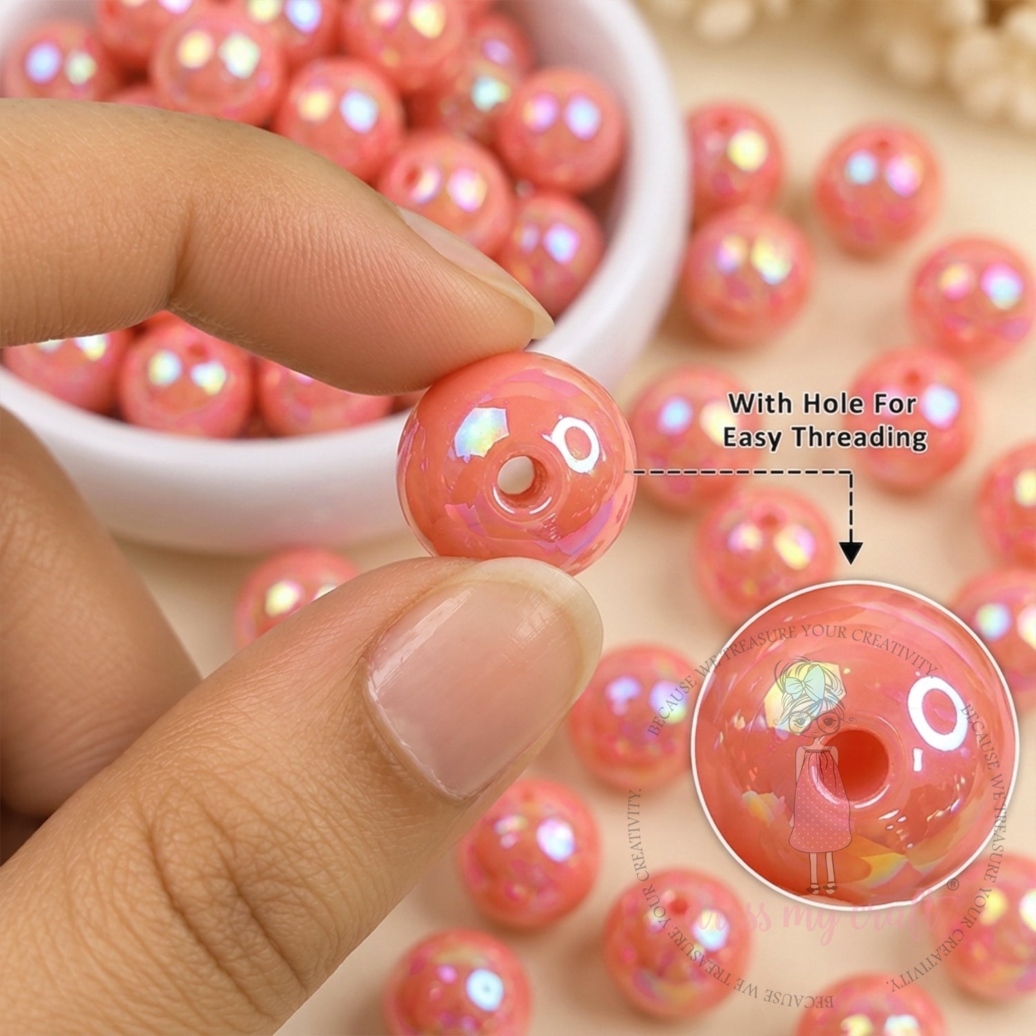 Holographic Premium Acrylic Beads - Peach