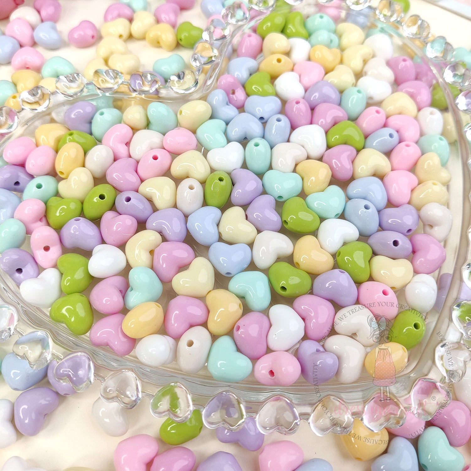 Pastel heart-shaped beads