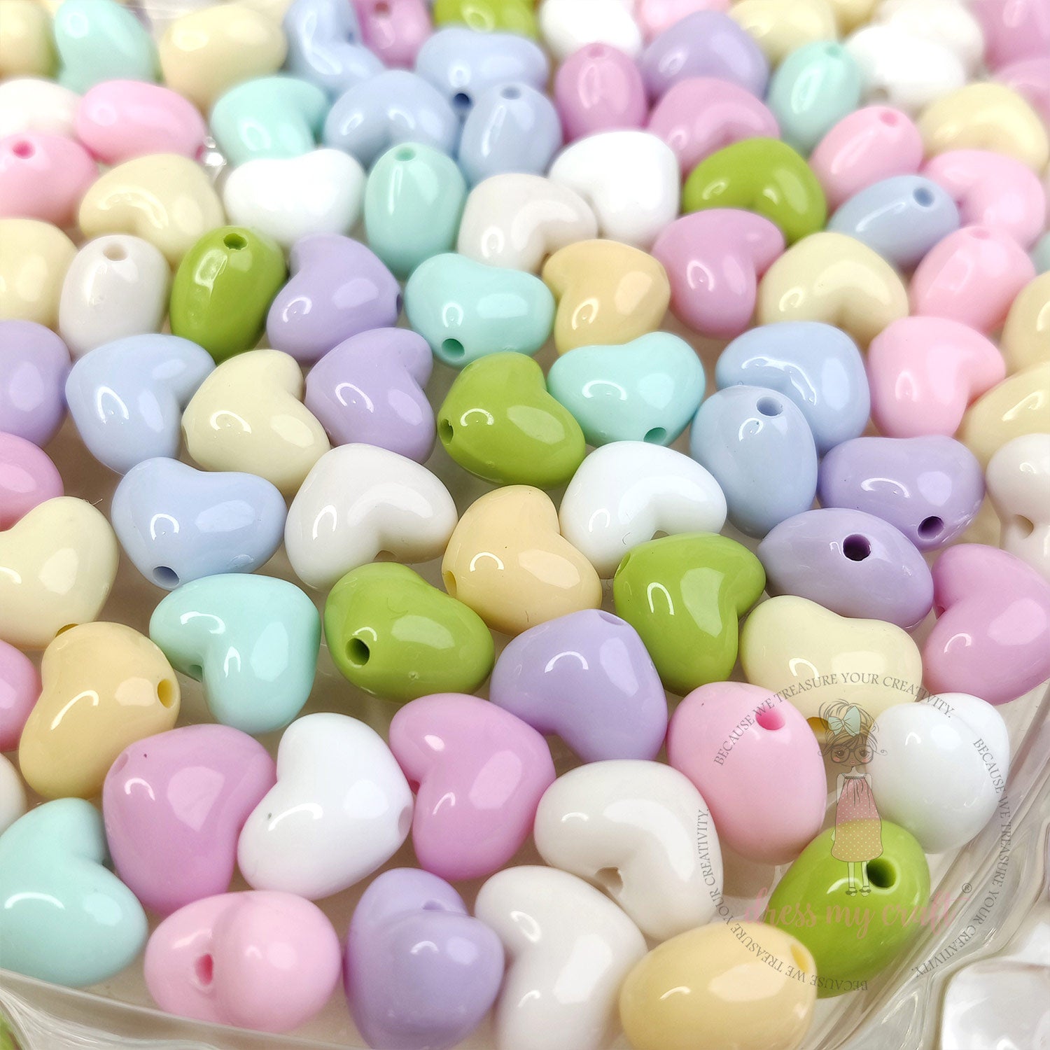 Pastel heart-shaped beads