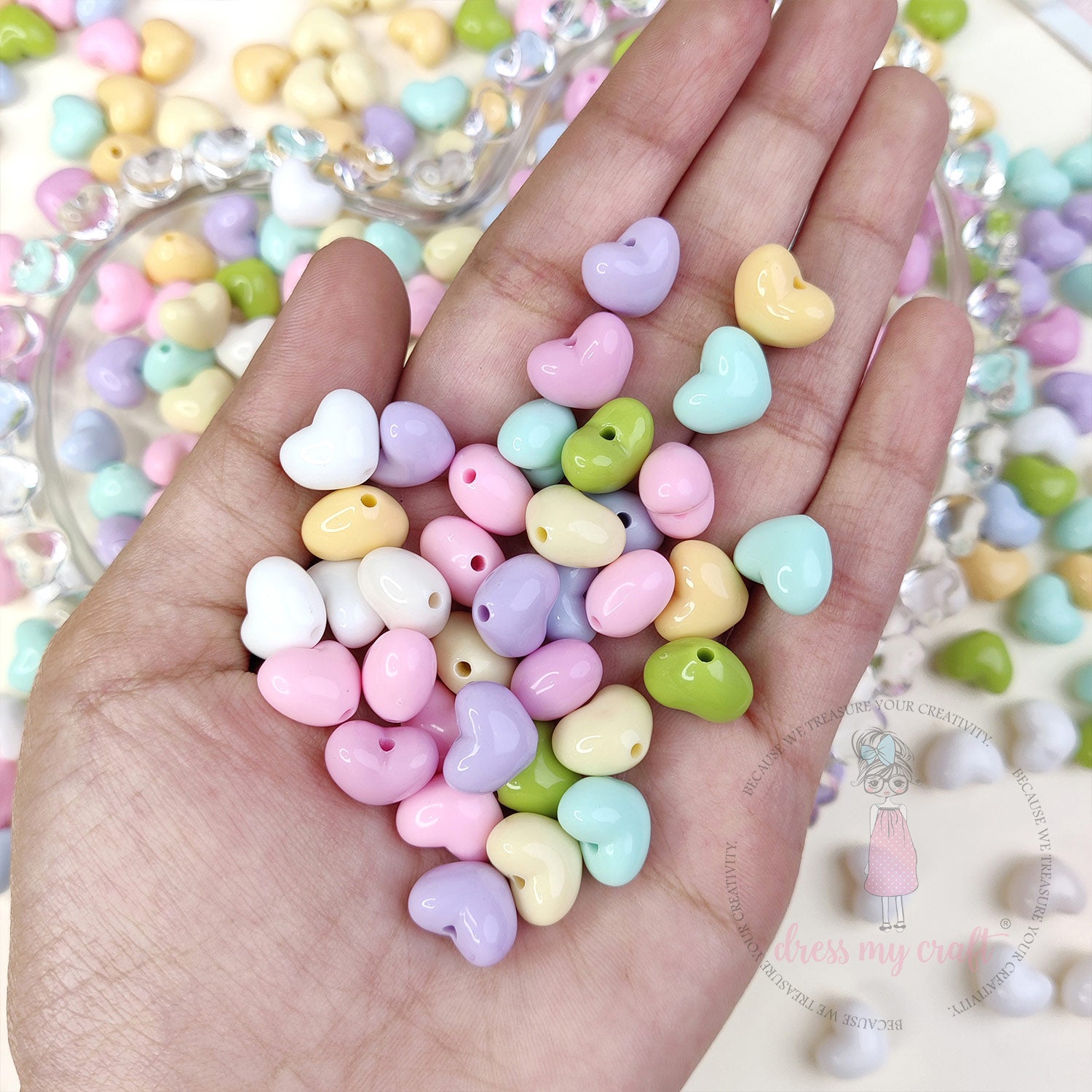 Pastel heart-shaped beads