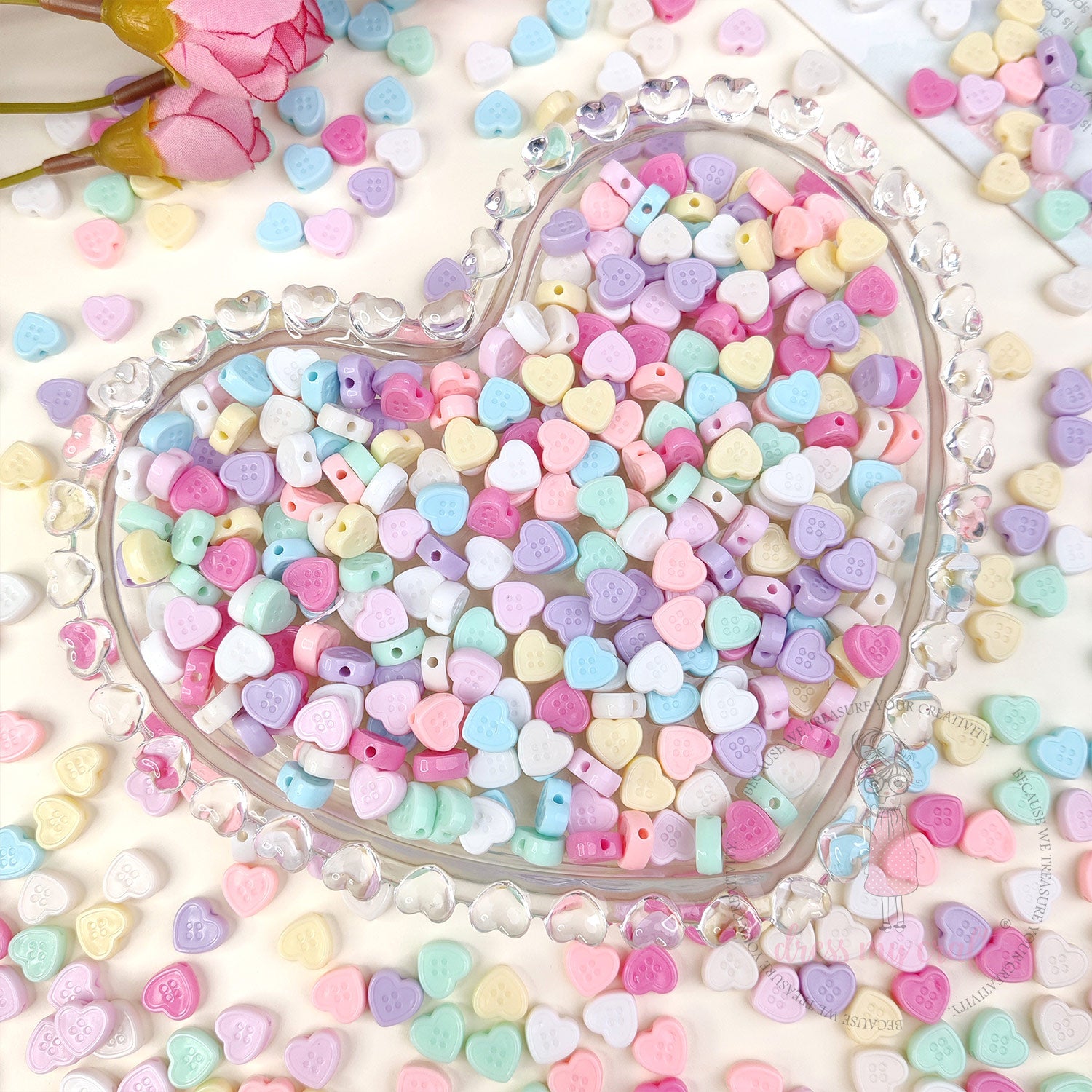 Pastel Button Heart Beads