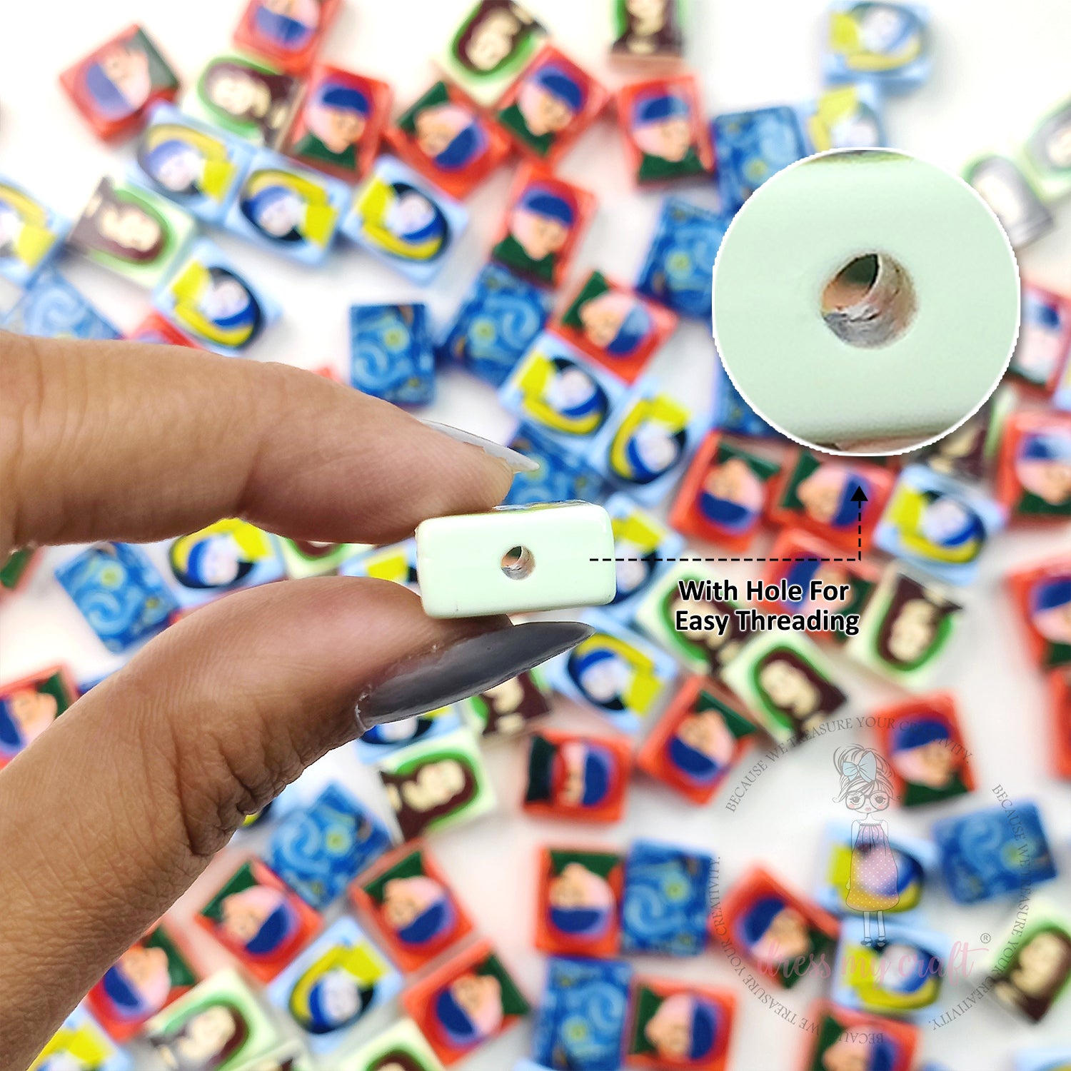 Multicolor Painting On Tiles Beads - 10 Pcs