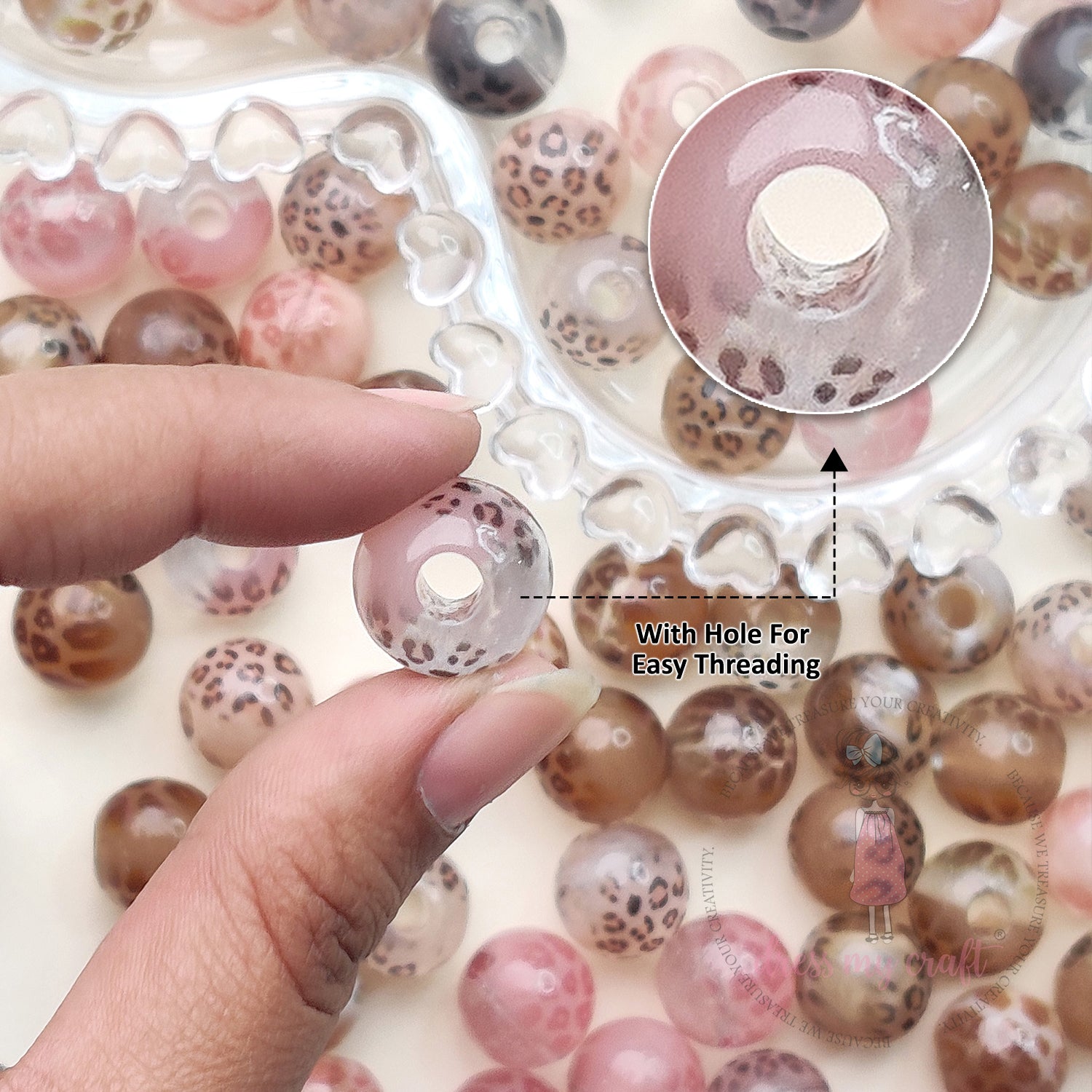 Animal Printed Round Beads - 15 Pcs