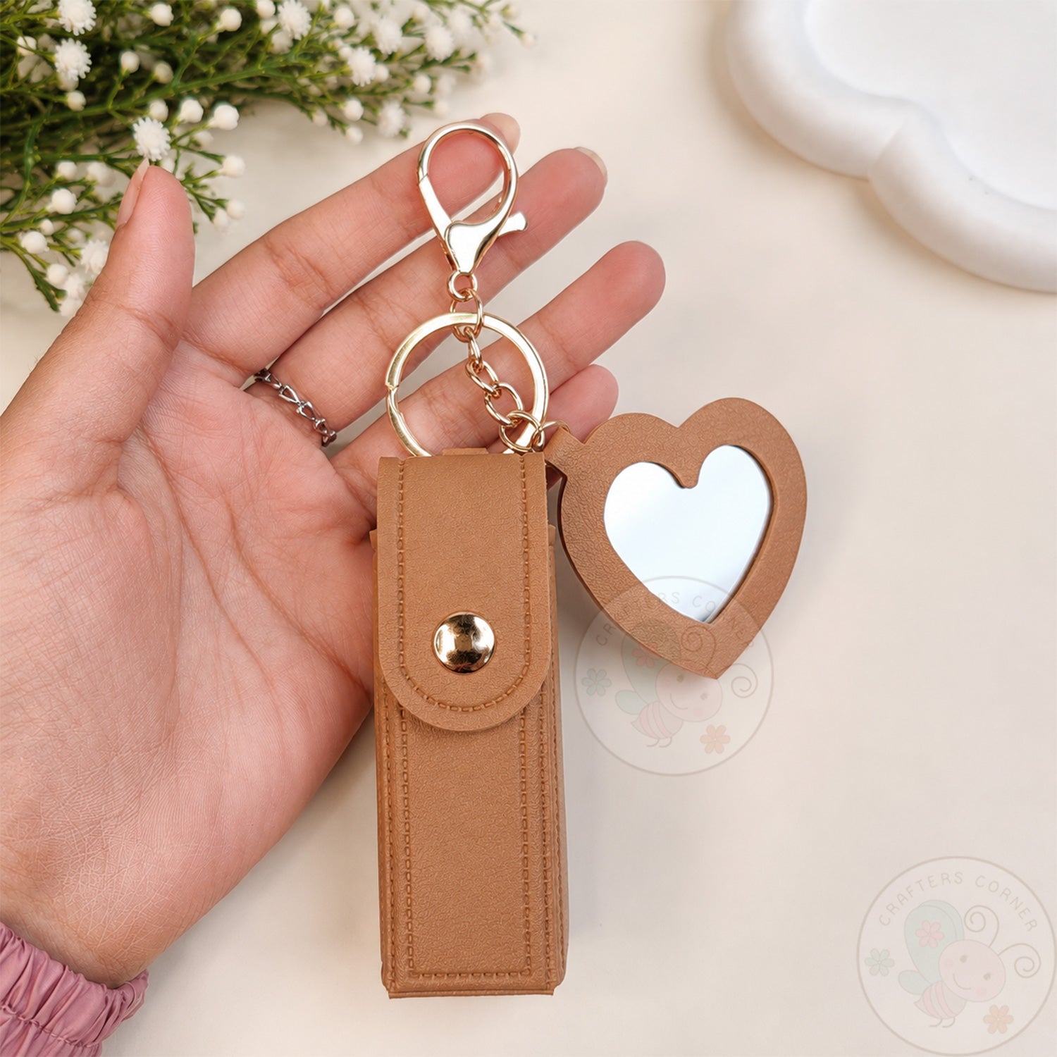 Leather Lipstick Case with Mirror - Brown