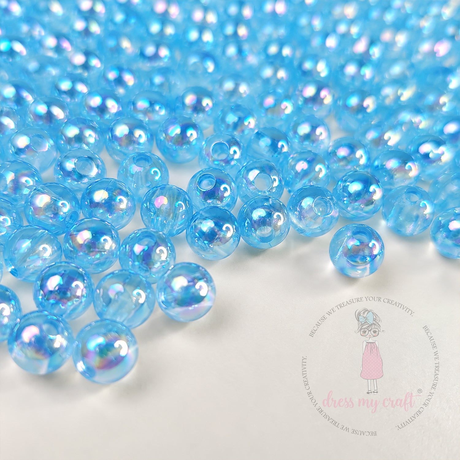 Transparent Rainbow Beads Sky Blue - 6 MM, 50 Gms