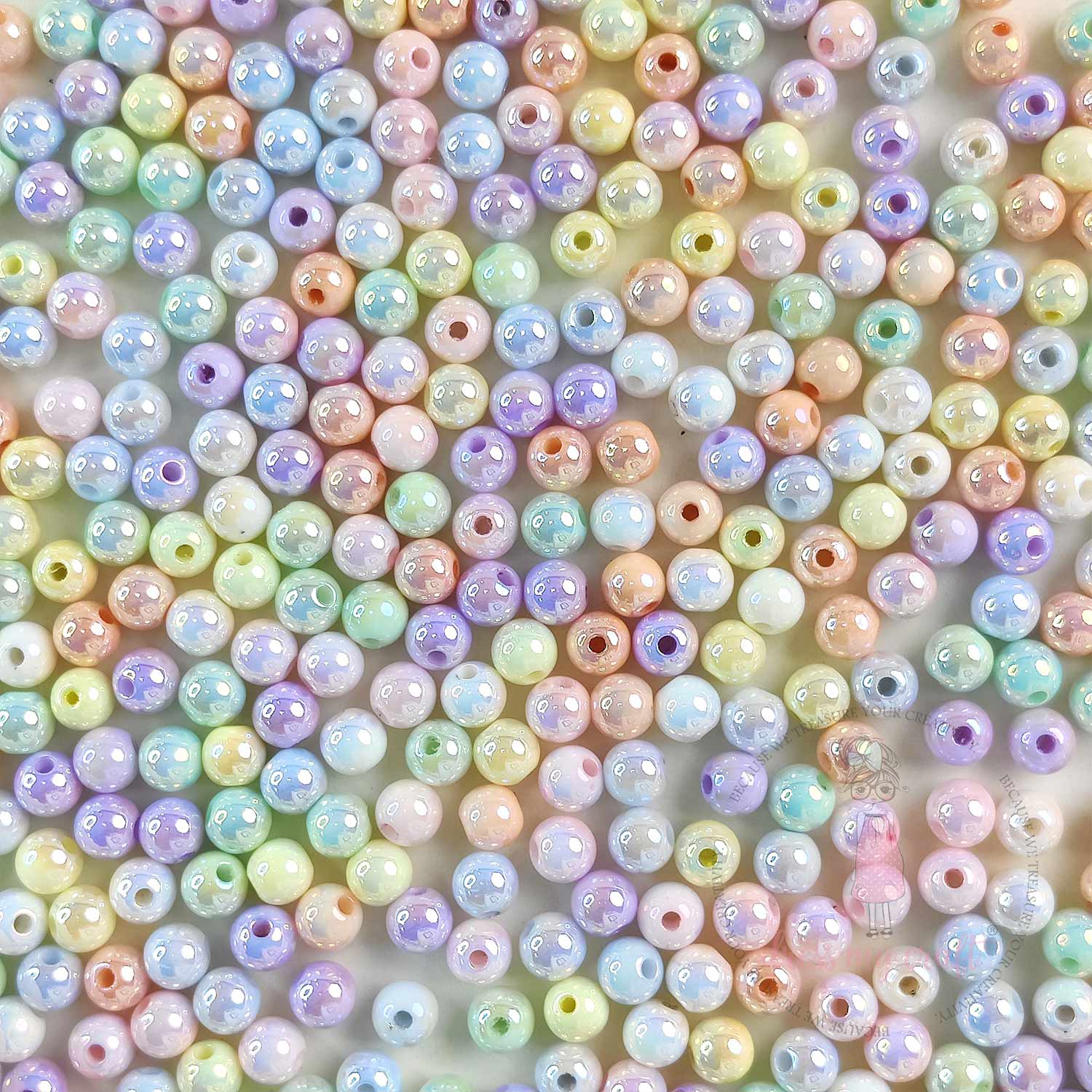 Shimmer with Holographic Acrylic Beads - 8 MM, 50 Pcs