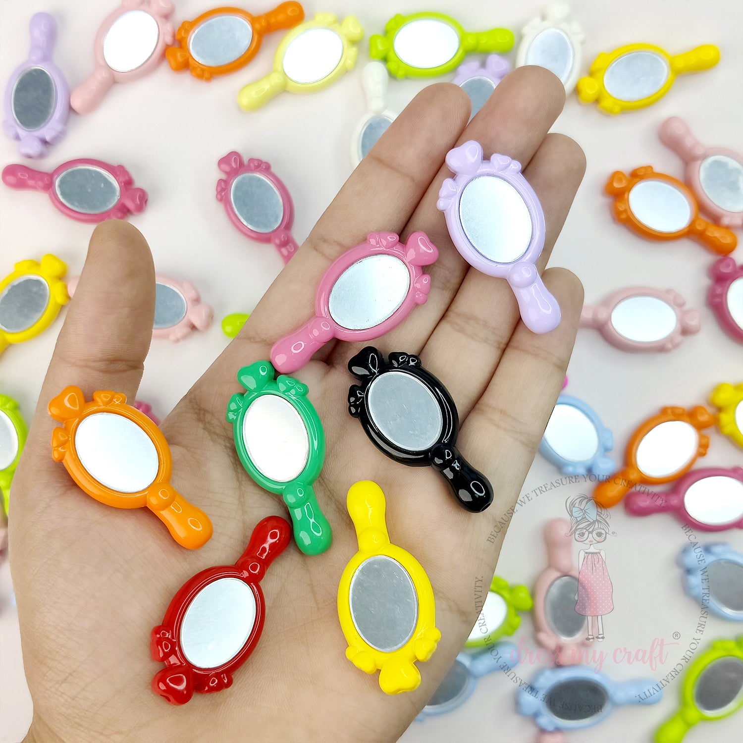 Multicolor Hand Mirror Beads - 5 Pcs