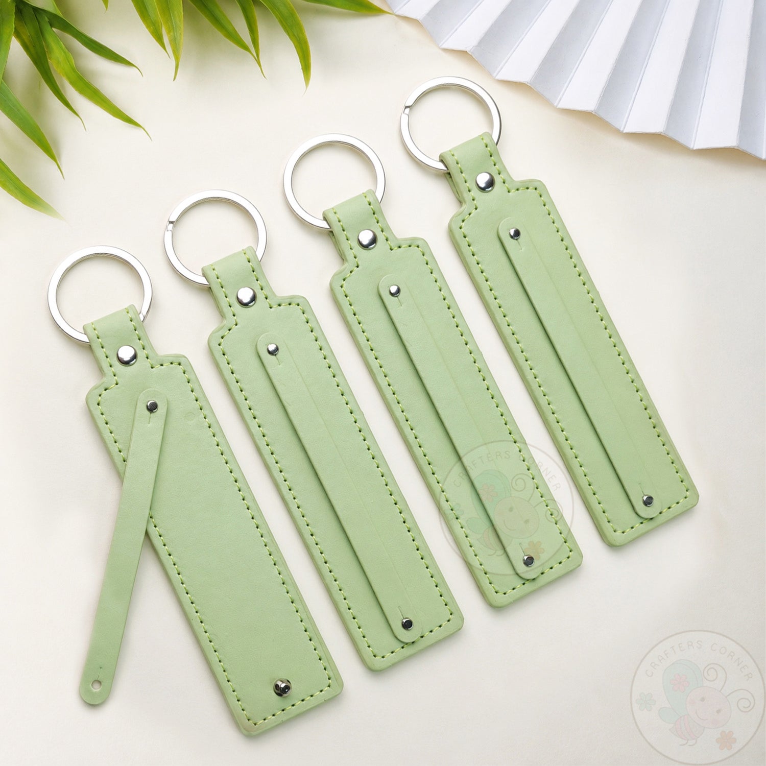 Leather Strap Key-chain - Pastel Green, 4 Pcs