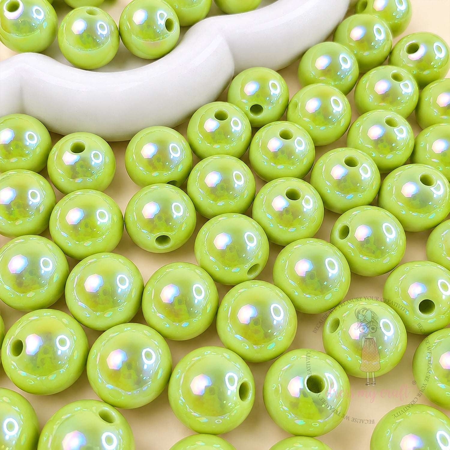 Holographic Premium Acrylic Beads - Lime Green, 20 Pcs