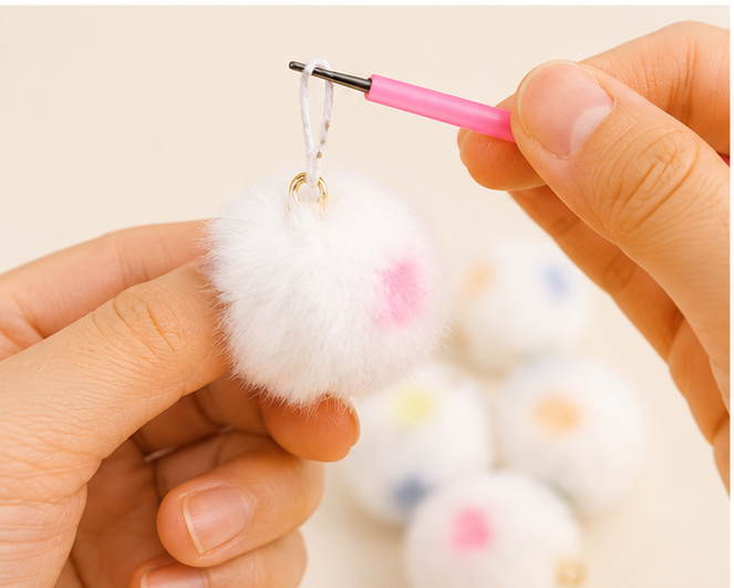 Mix White Pastel Pom Poms With Loop - Big