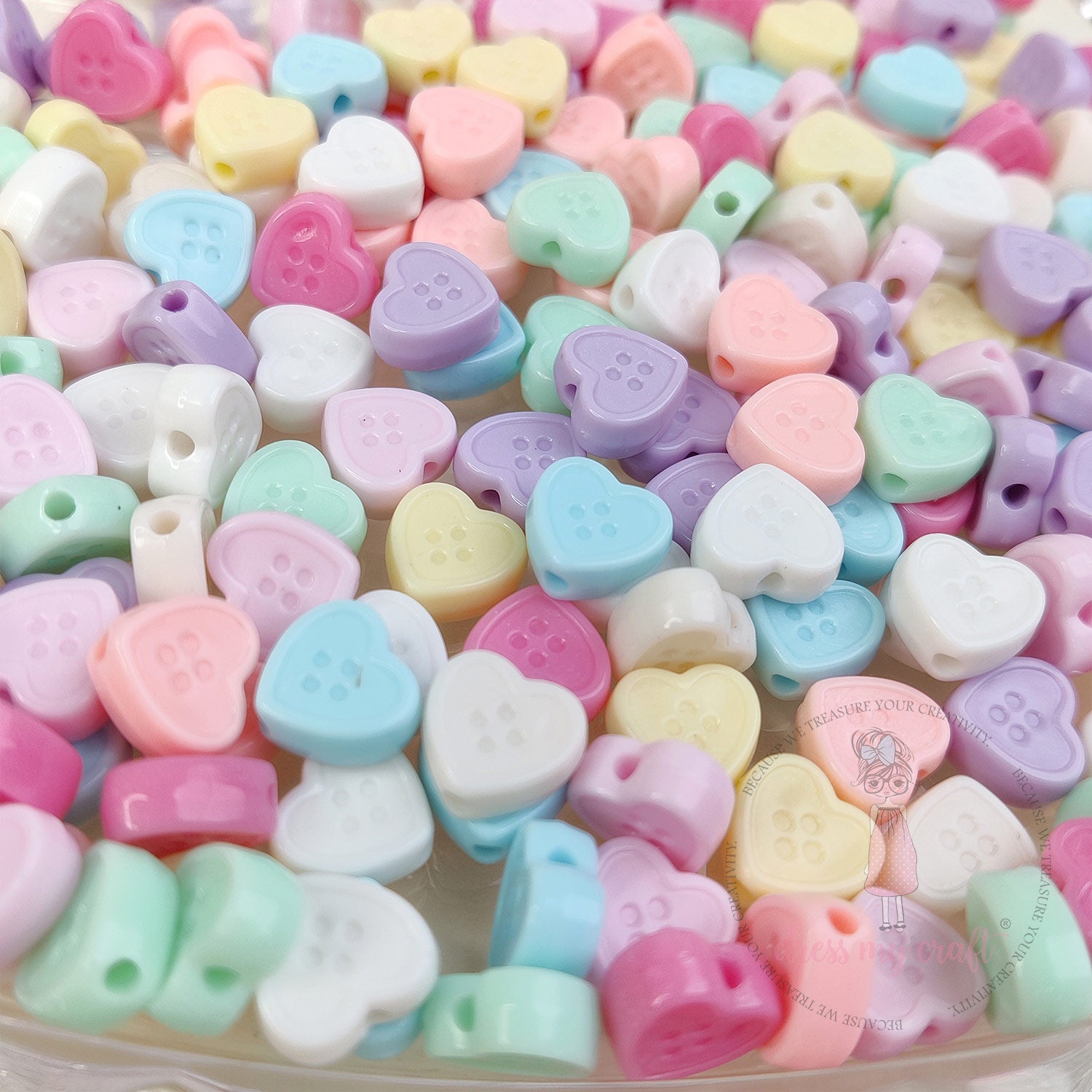 Pastel Button Heart Beads