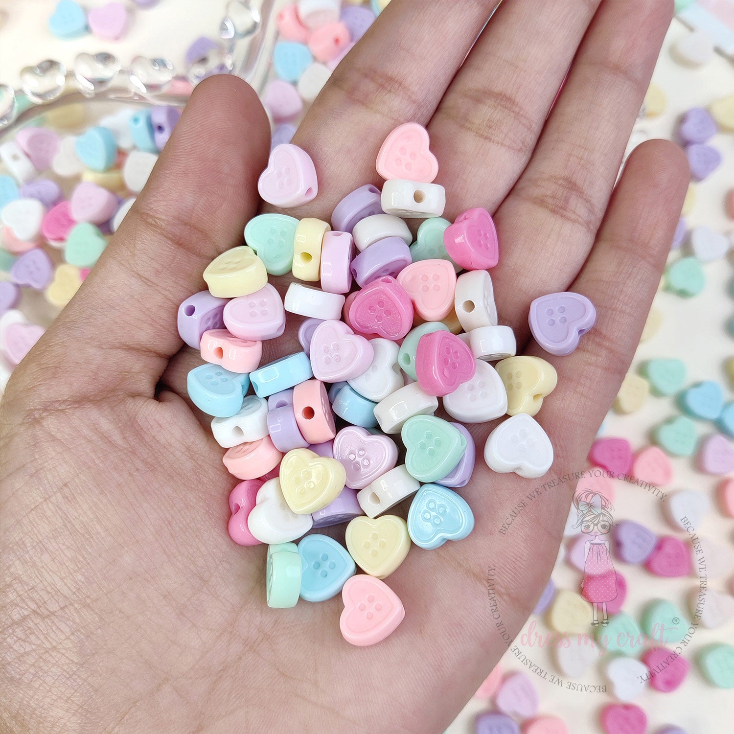 Pastel Button Heart Beads