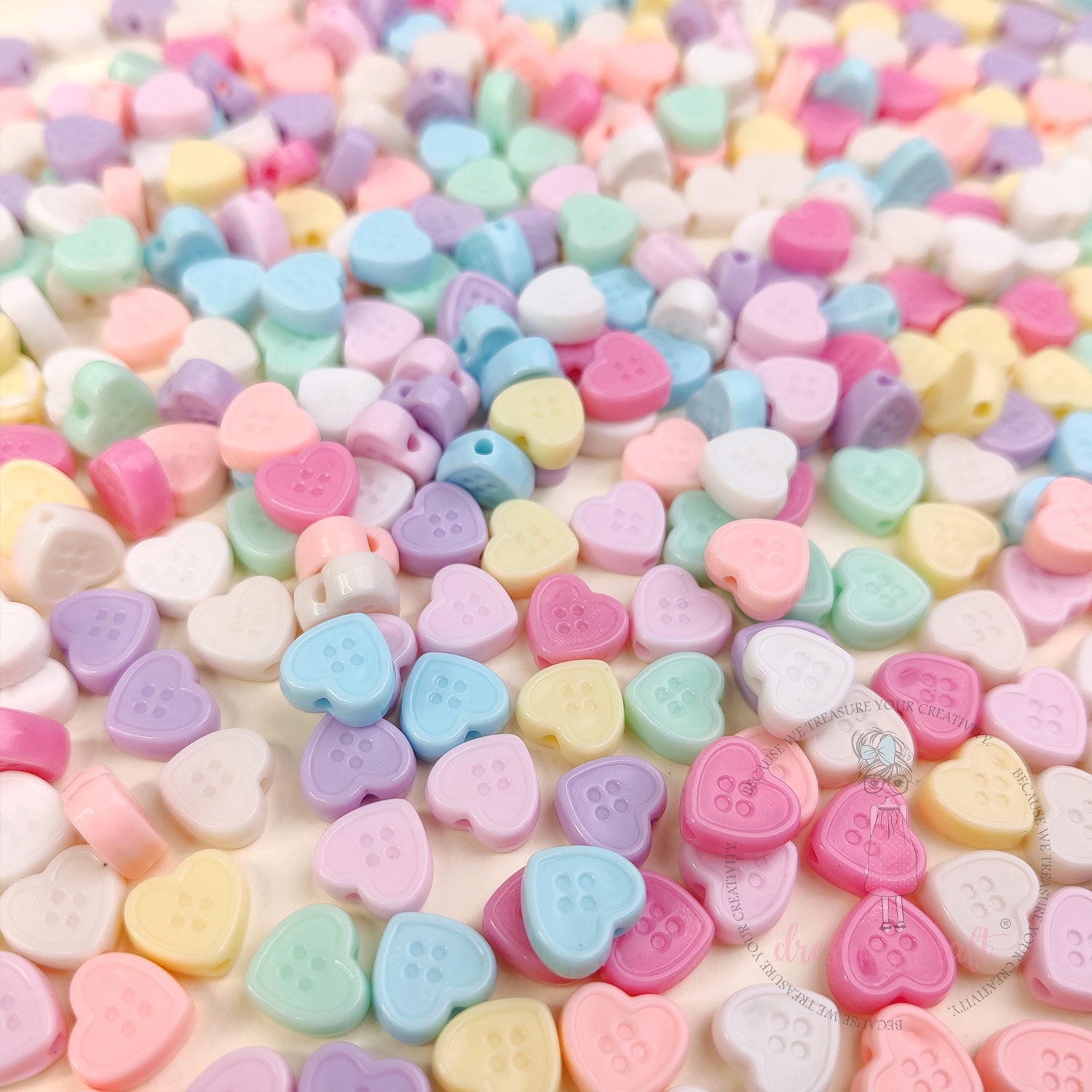 Pastel Button Heart Beads