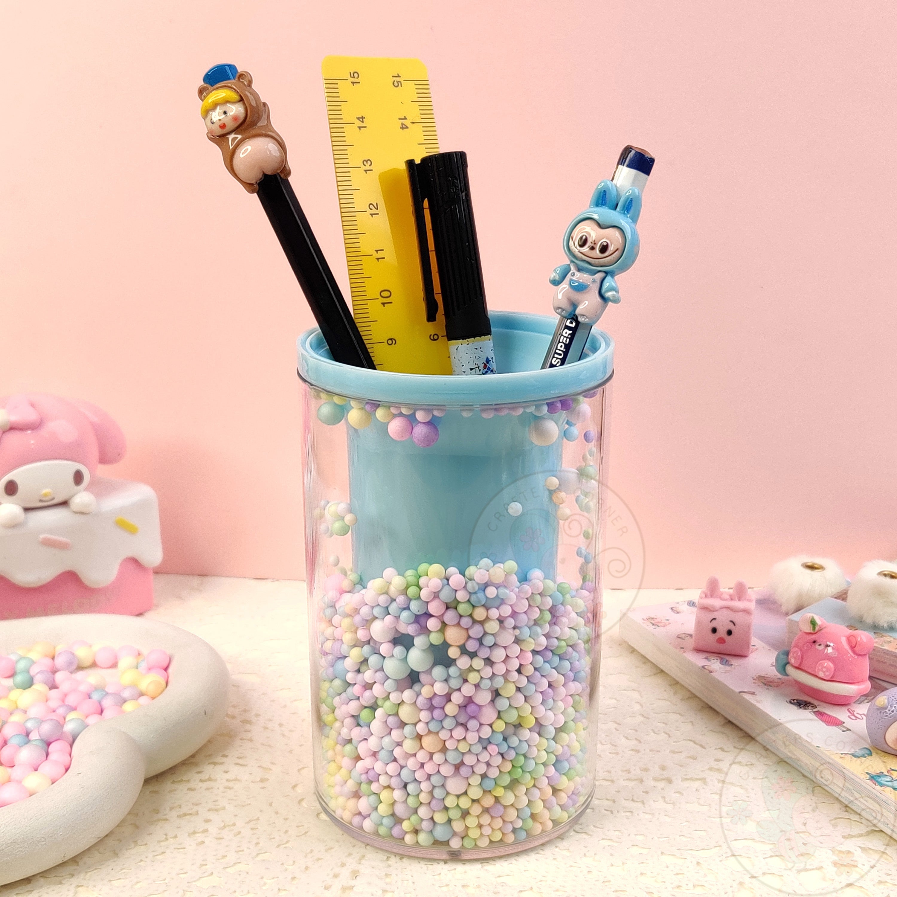 Sweet Pastel Sprinkle Pen Holder- Blue