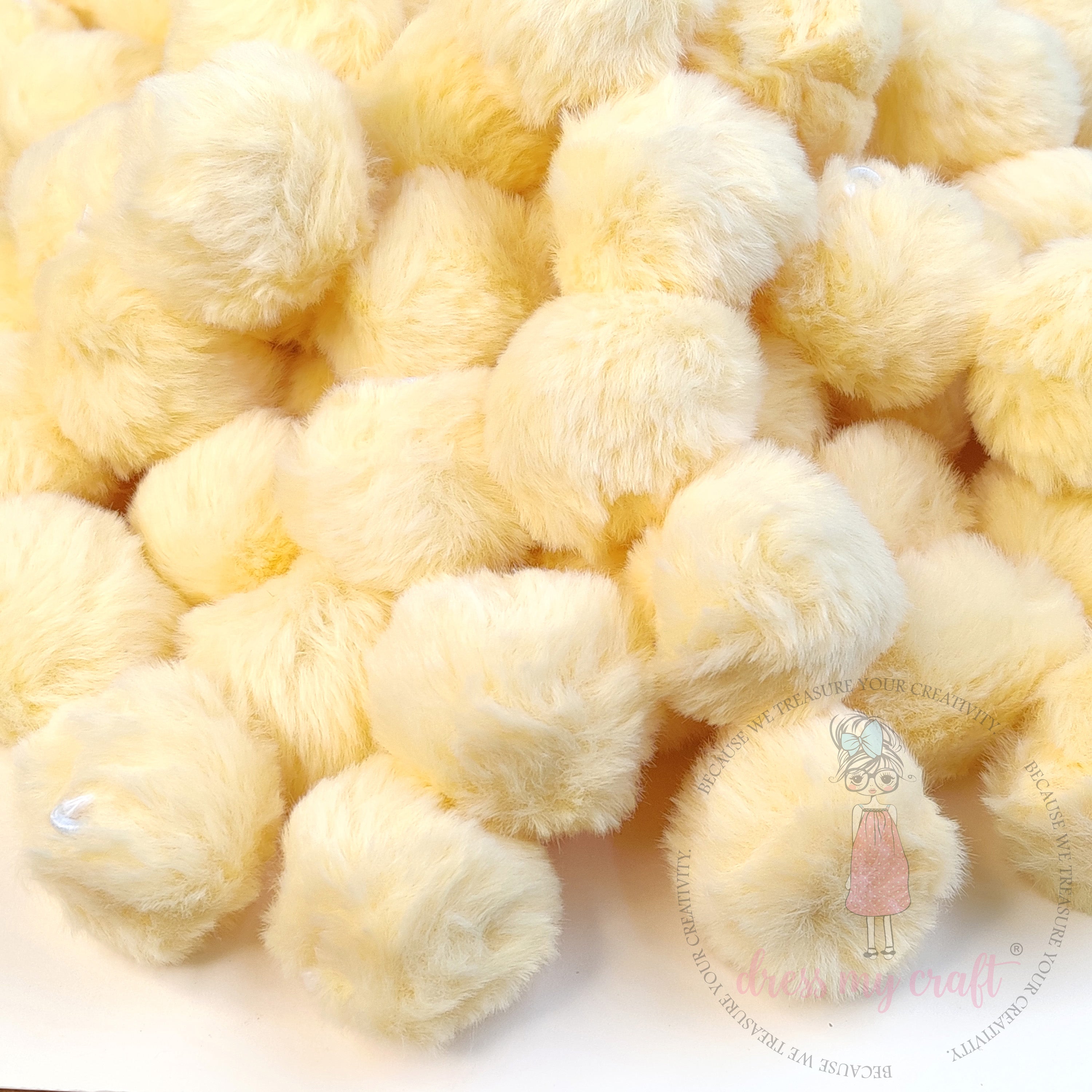 Butter Yellow Pastel Pom Poms With Loop - Big
