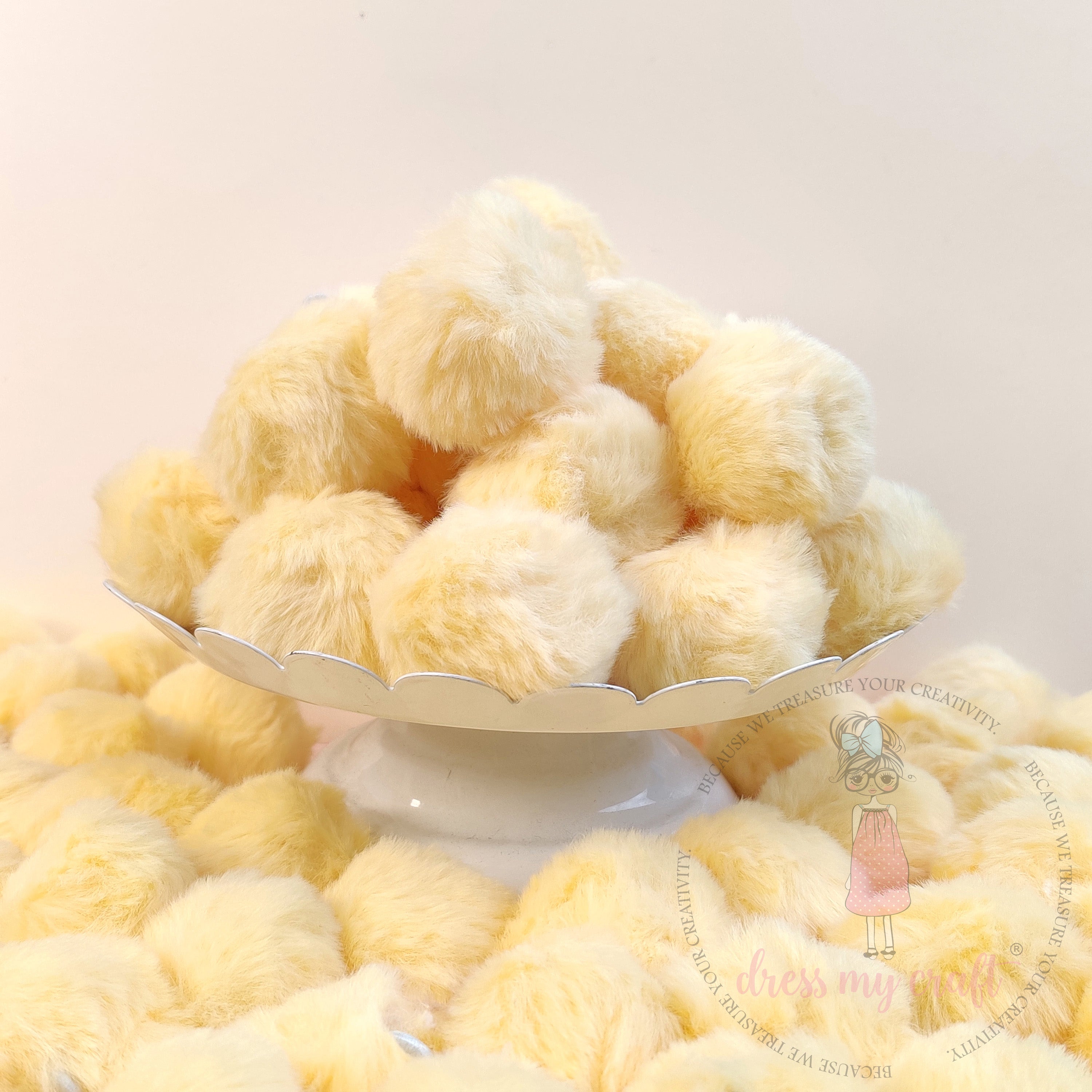 Butter Yellow Pastel Pom Poms With Loop - Big