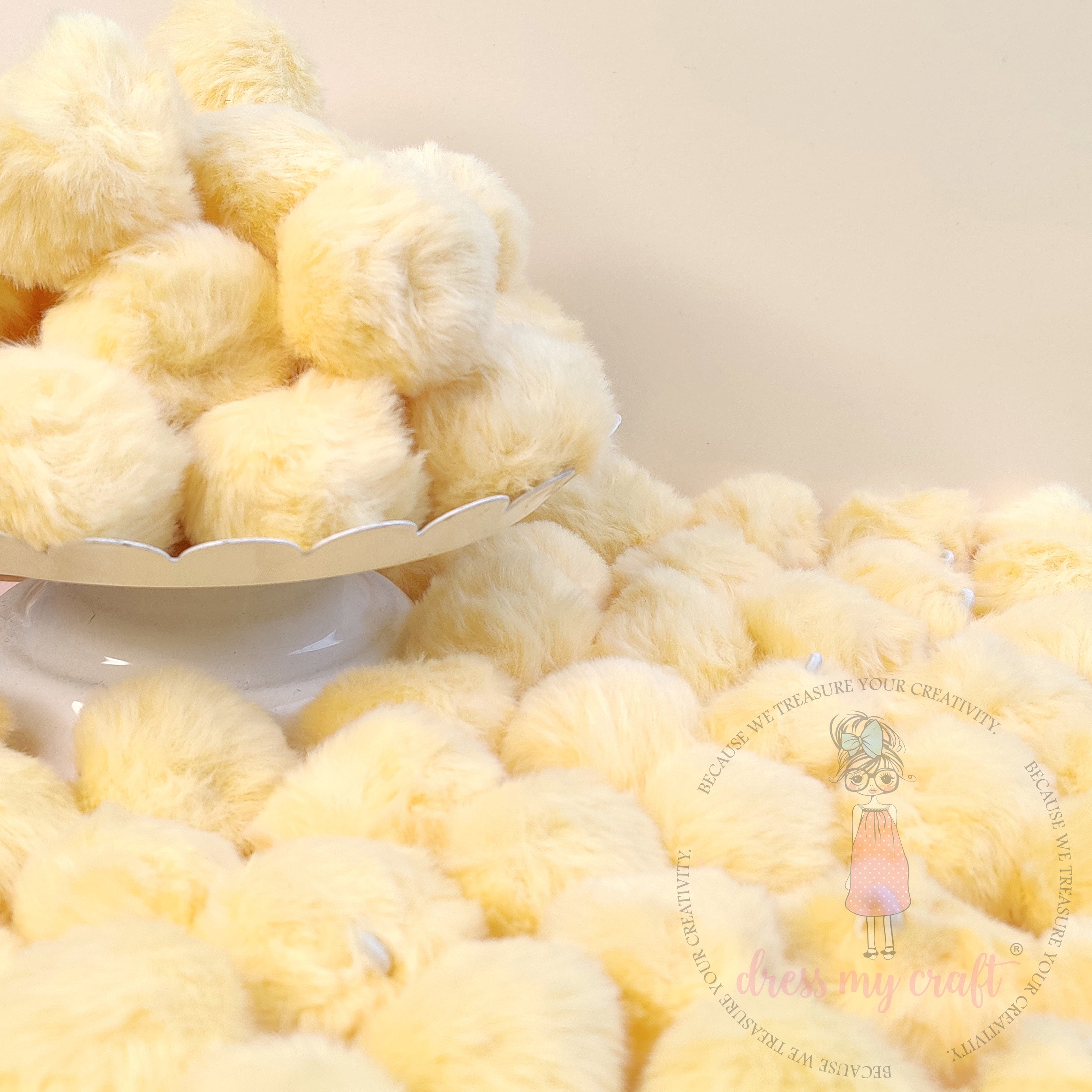 Butter Yellow Pastel Pom Poms With Loop - Big